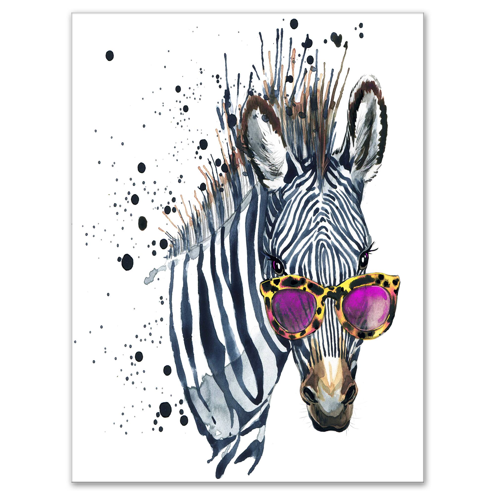 Designart - Funny Zebra Watercolor - Animal Canvas Art Print