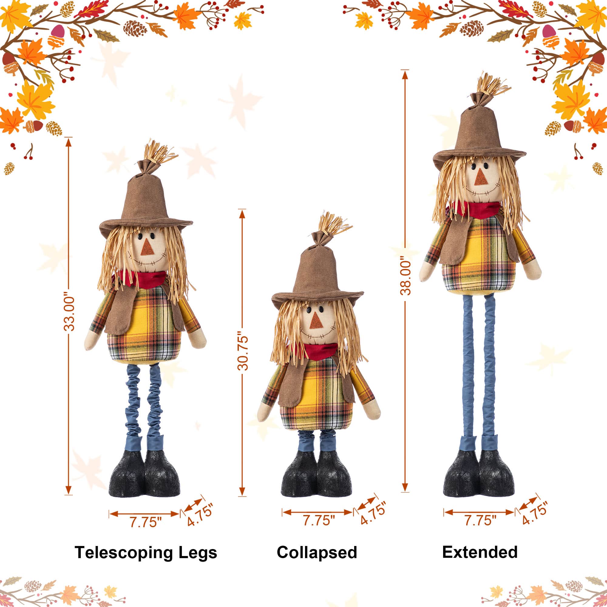Glitzhome® Fall Fabric Scarecrow Porch Decor With Telescoping Legs