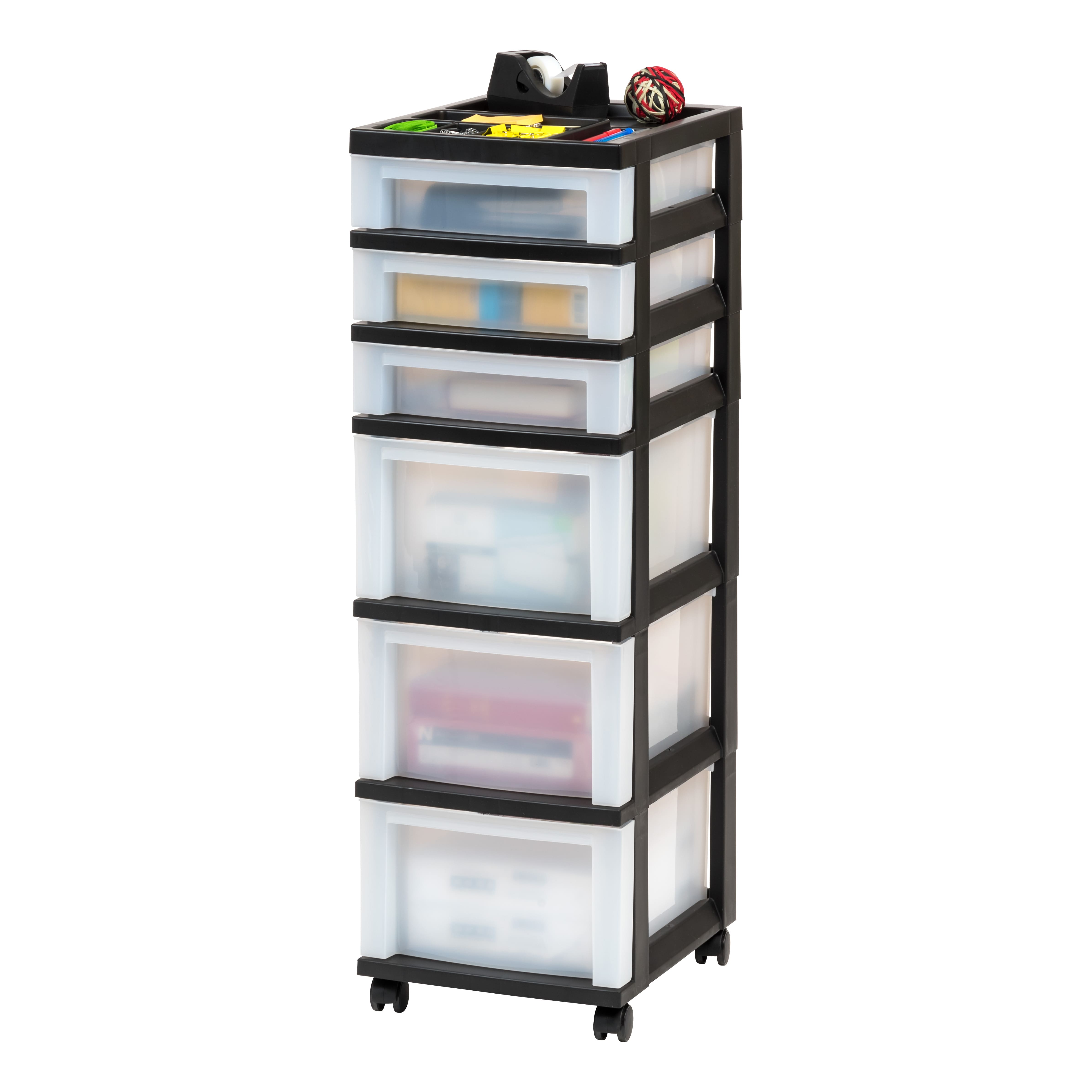 IRIS Black 6-Drawer Storage Cart With Organizer Top
