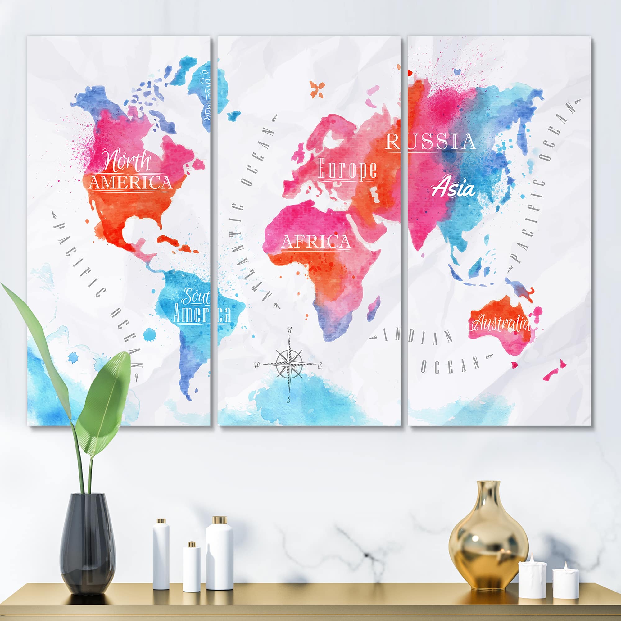 Designart - World Map In and Blue