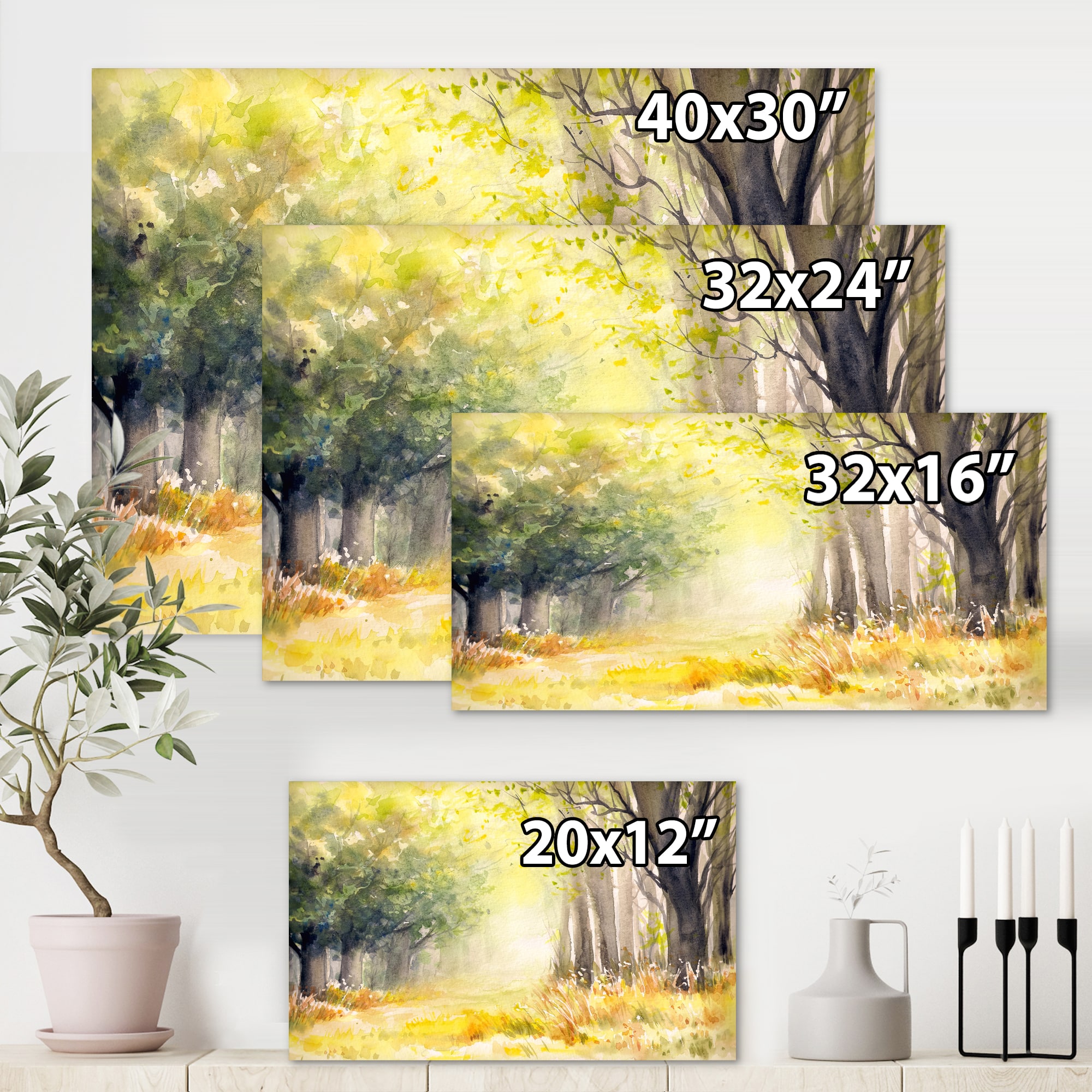 Designart - Bright Sunshine Through The Forest Trees IV - Traditional Canvas Wall Art Print