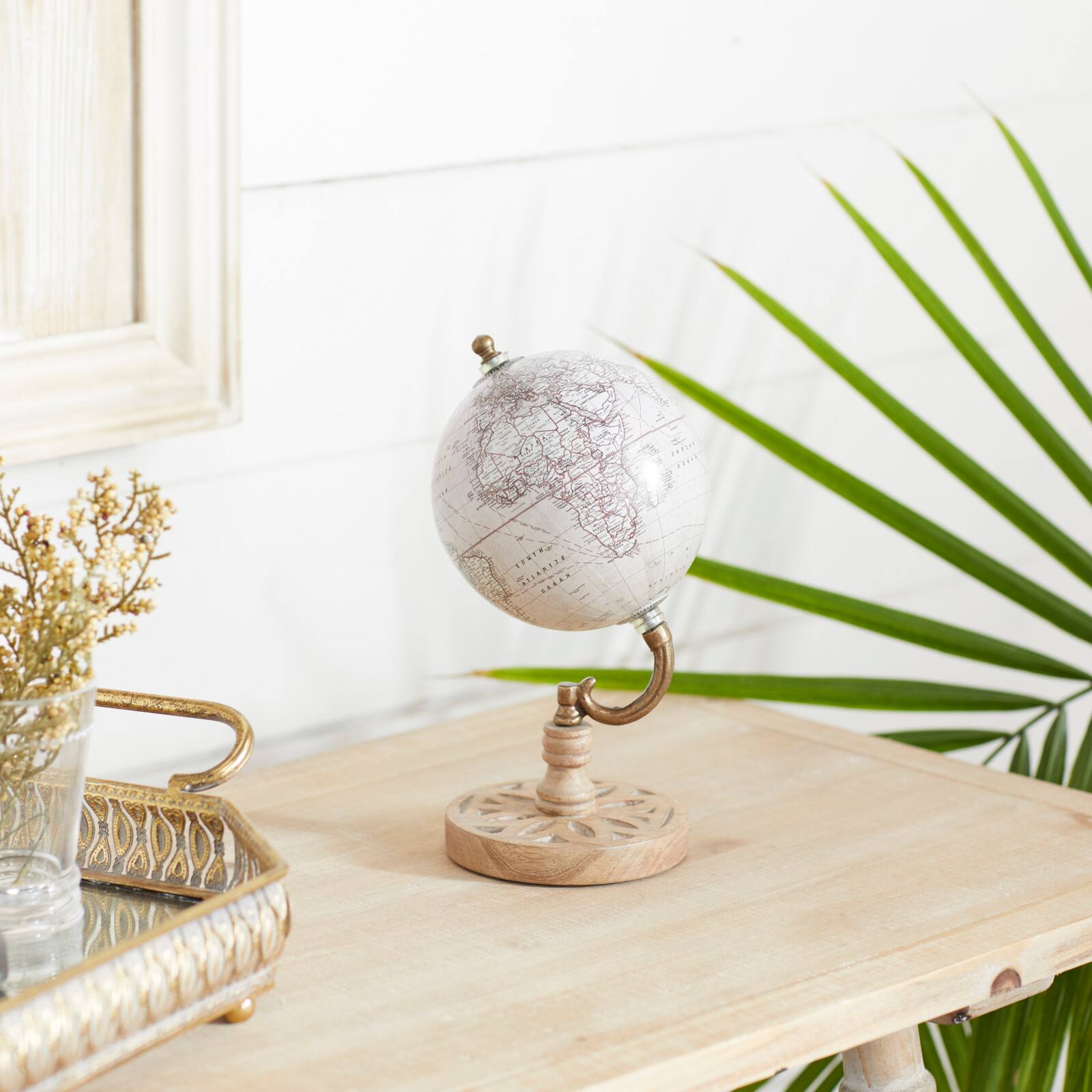 9" Brown Metal & Wood Traditional Globe
