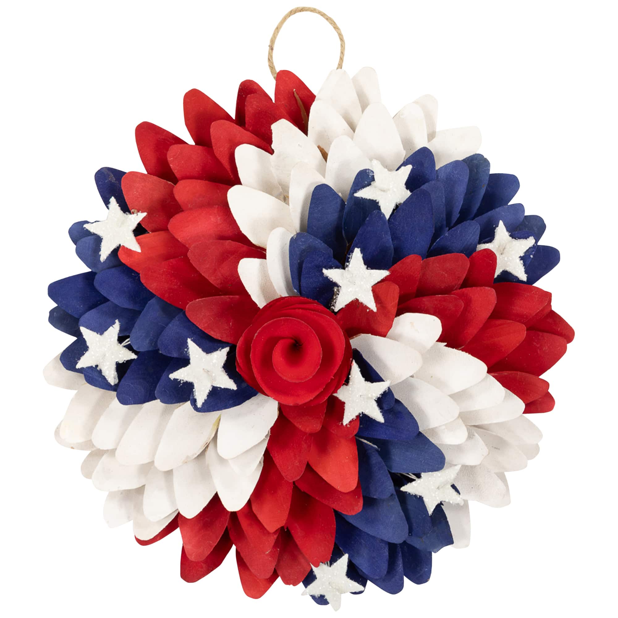 Small Americana Shaved Wood Petals and Rose Artificial Floral Wreath - 12"