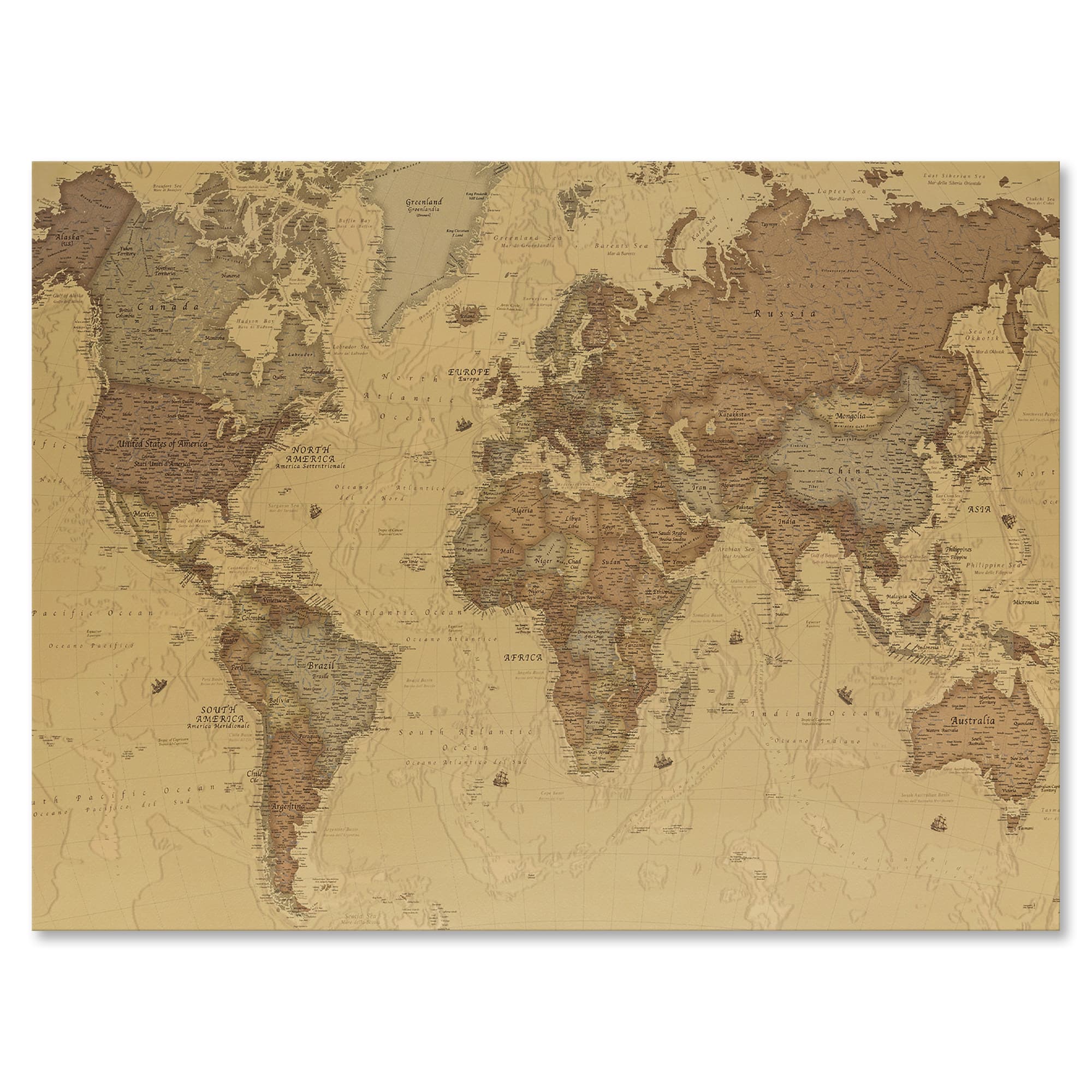 Designart - Ancient Map of The World III - Vintage Canvas Wall Art Print