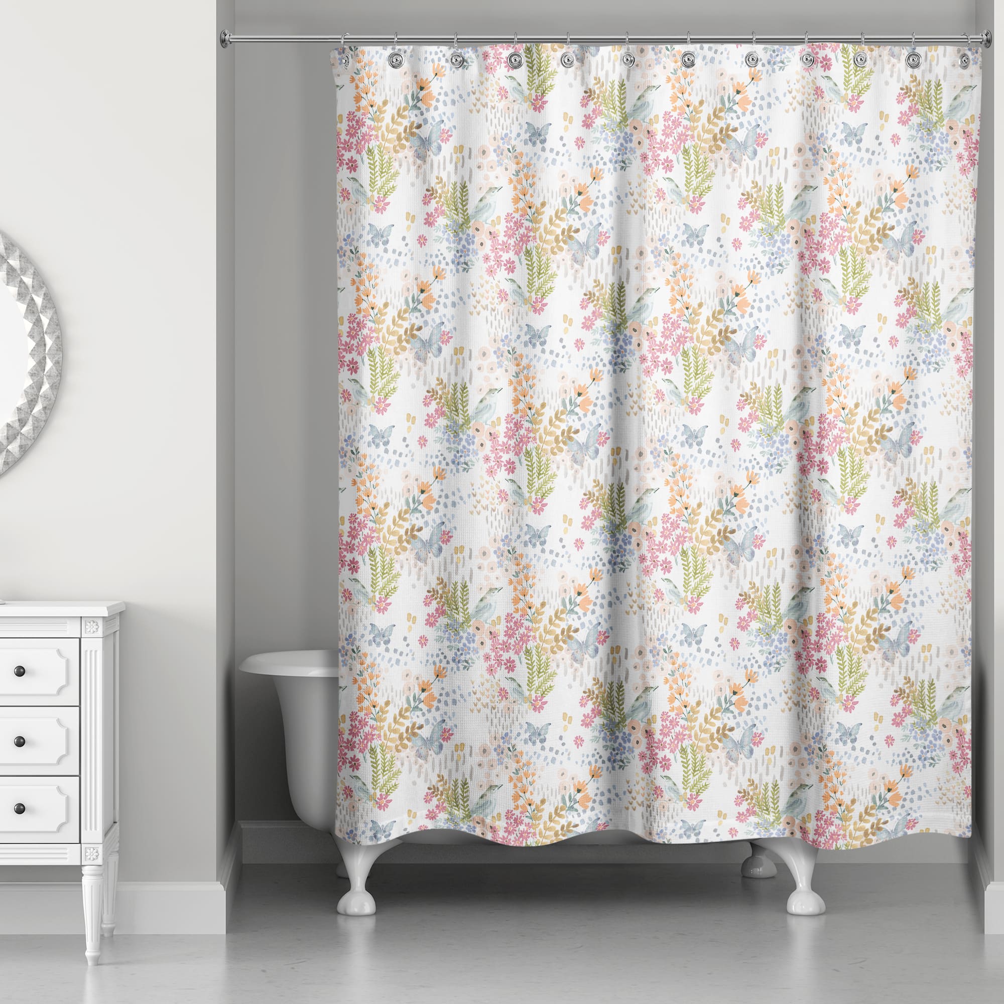 Butterfly Bird Floral Shower Curtain