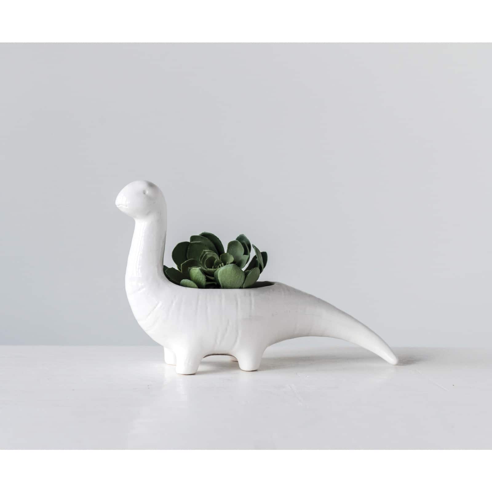 Hello Honey® 10" White Dinosaur Shaped Stoneware Planter