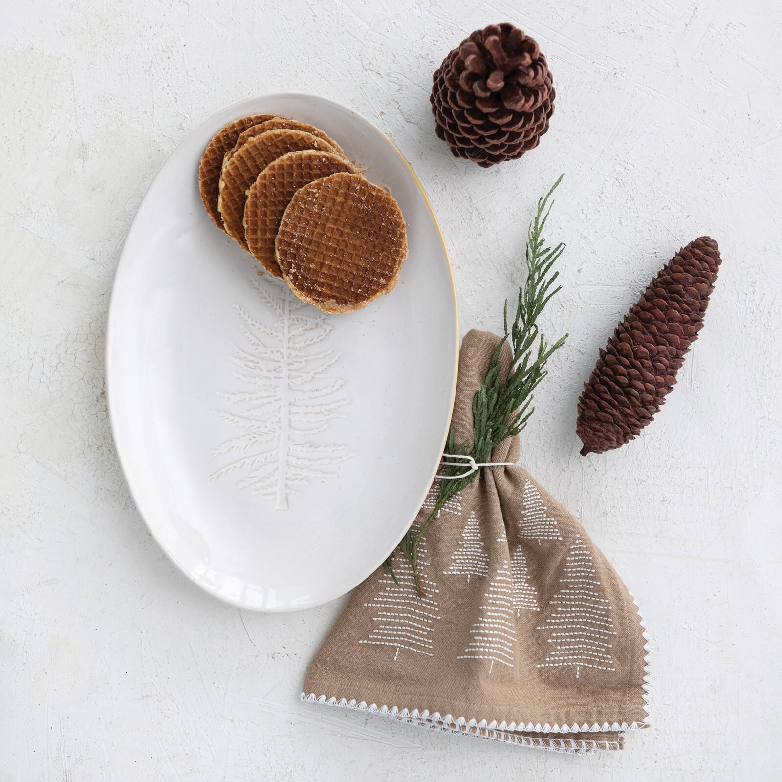 Hello Honey® 12" Wide White Oval Debossed Stoneware Platter with Tree Design
