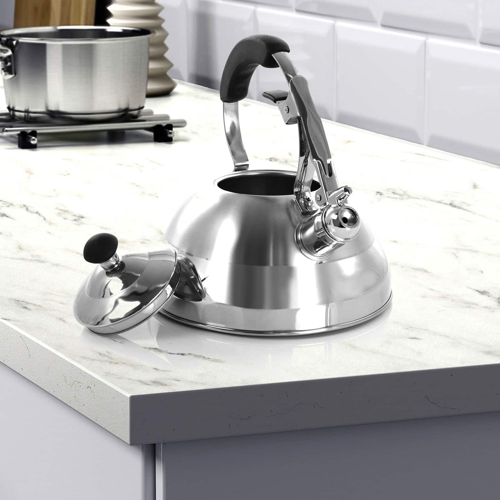 MegaChef 2.7L Brushed Silver Stovetop Whistling Kettle