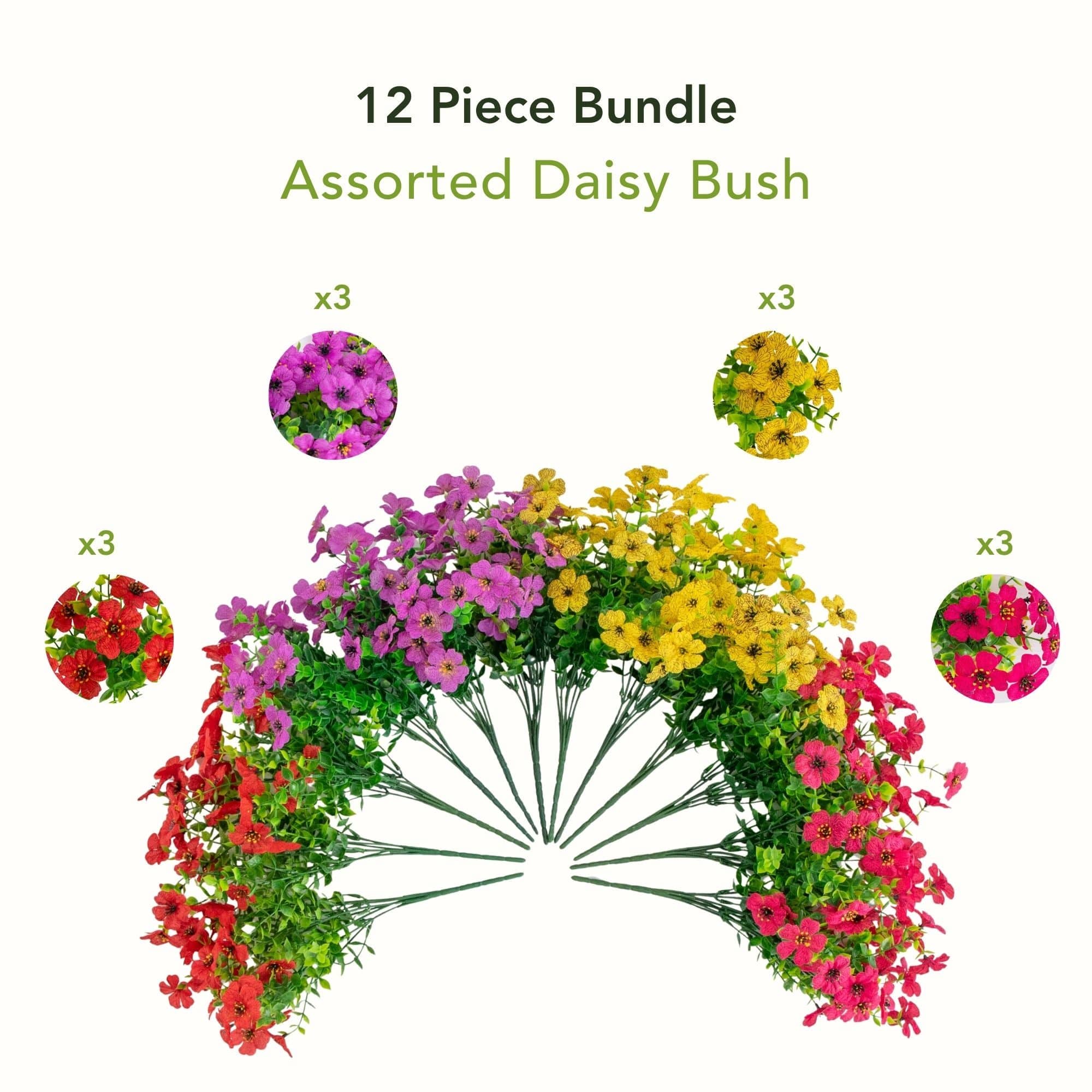 13" UV Resistant Artificial Daisy Bushes, 12ct.
