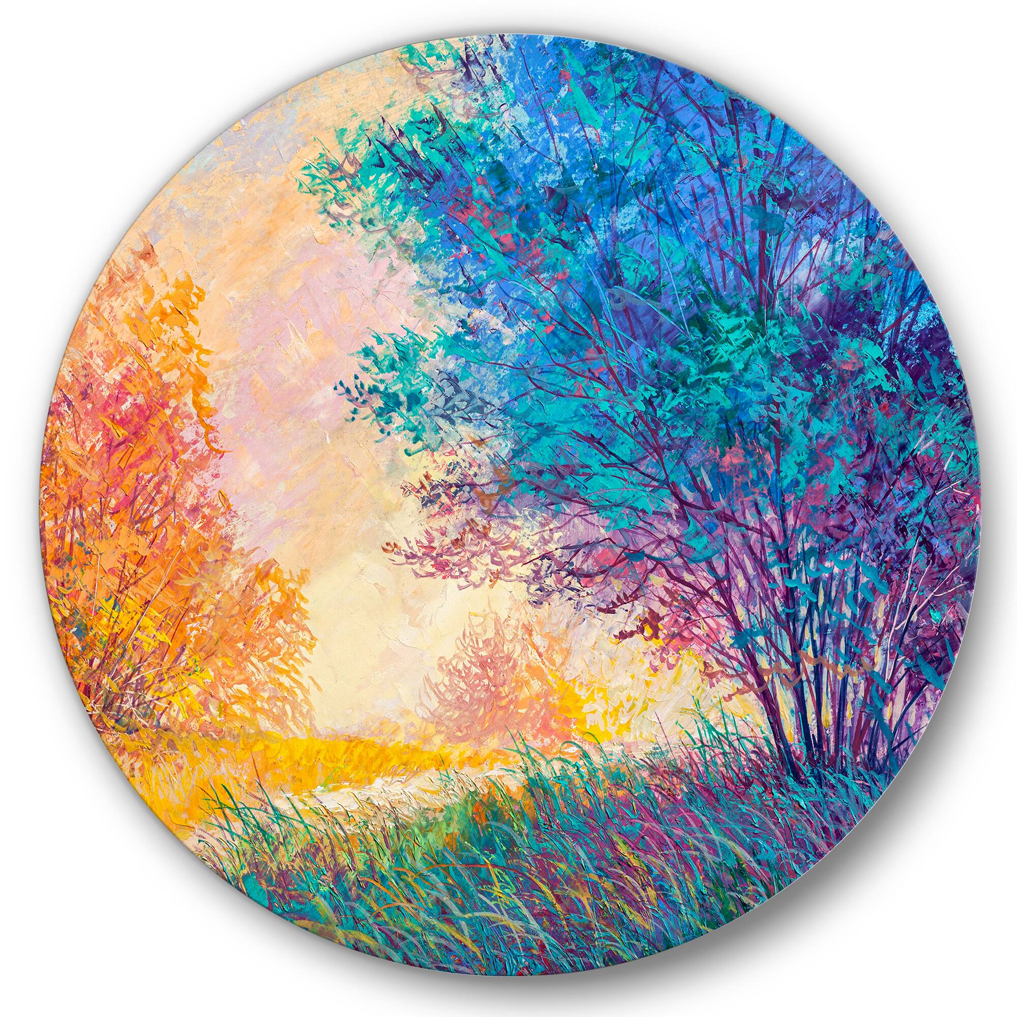 Designart - Sunset In Autumnal Landscape - Traditional Metal Circle Wall Art