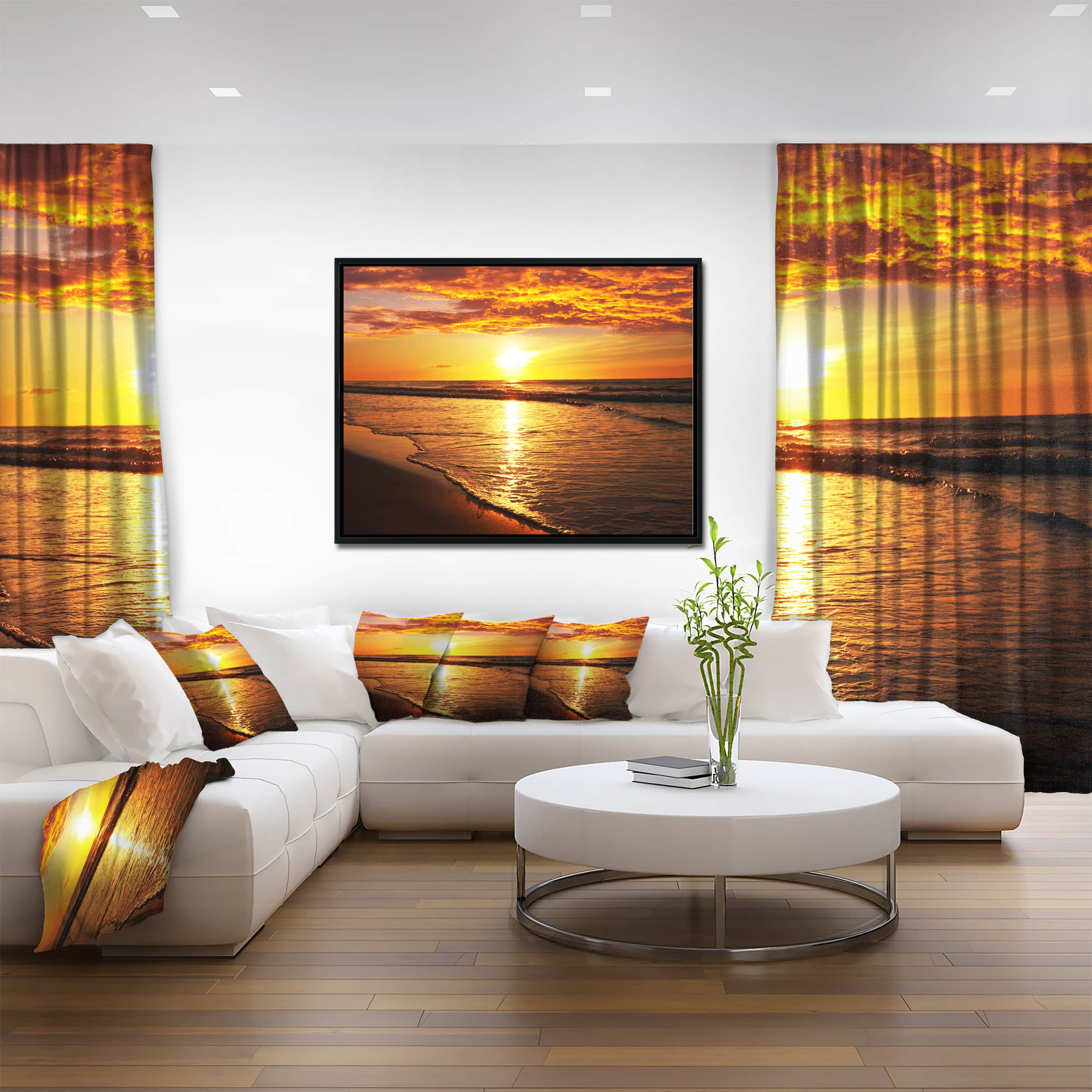 Designart - Bright Yellow Sunset over Waves
