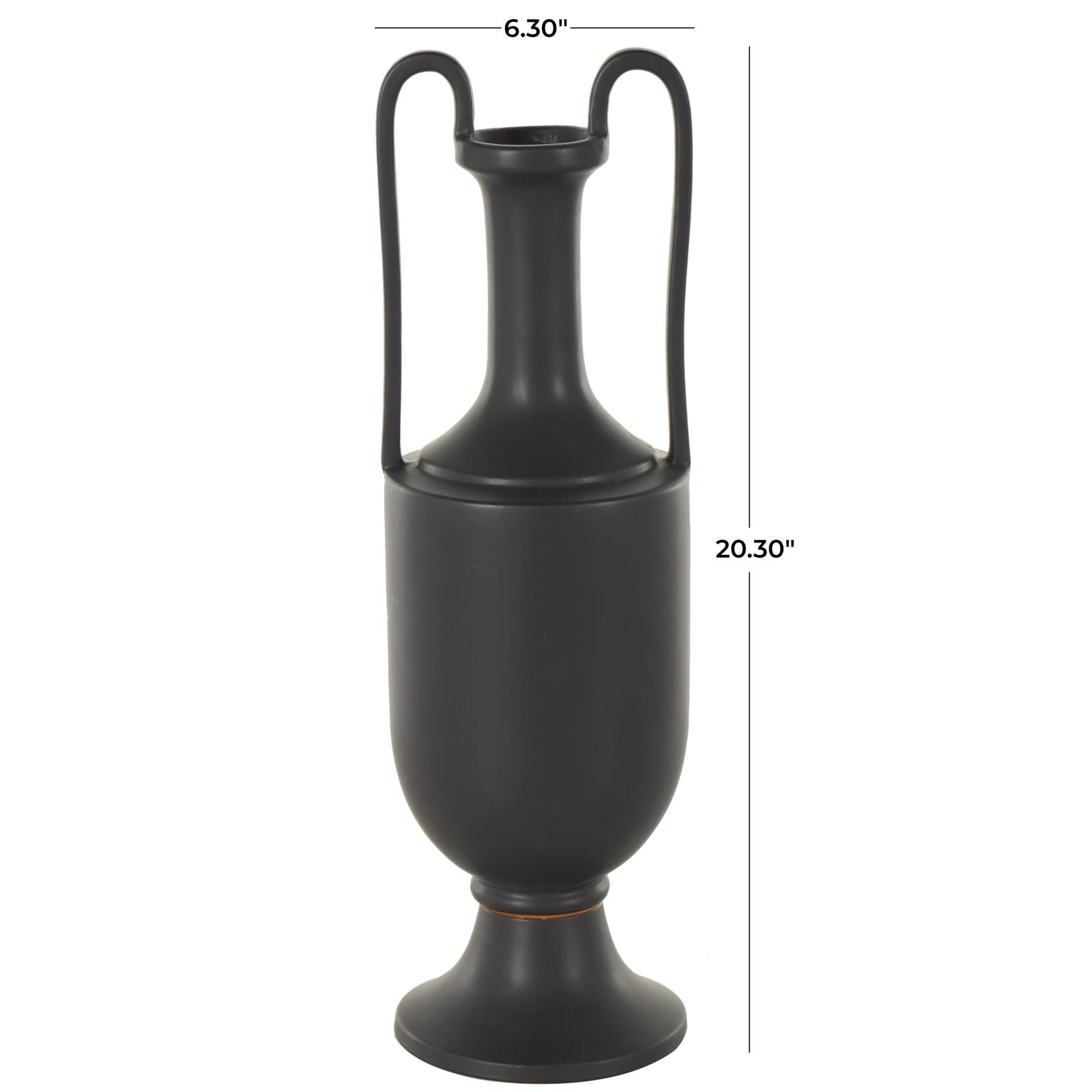 20.25" Black Ceramic Fluted Urn Shaped Vase with Arch Handles