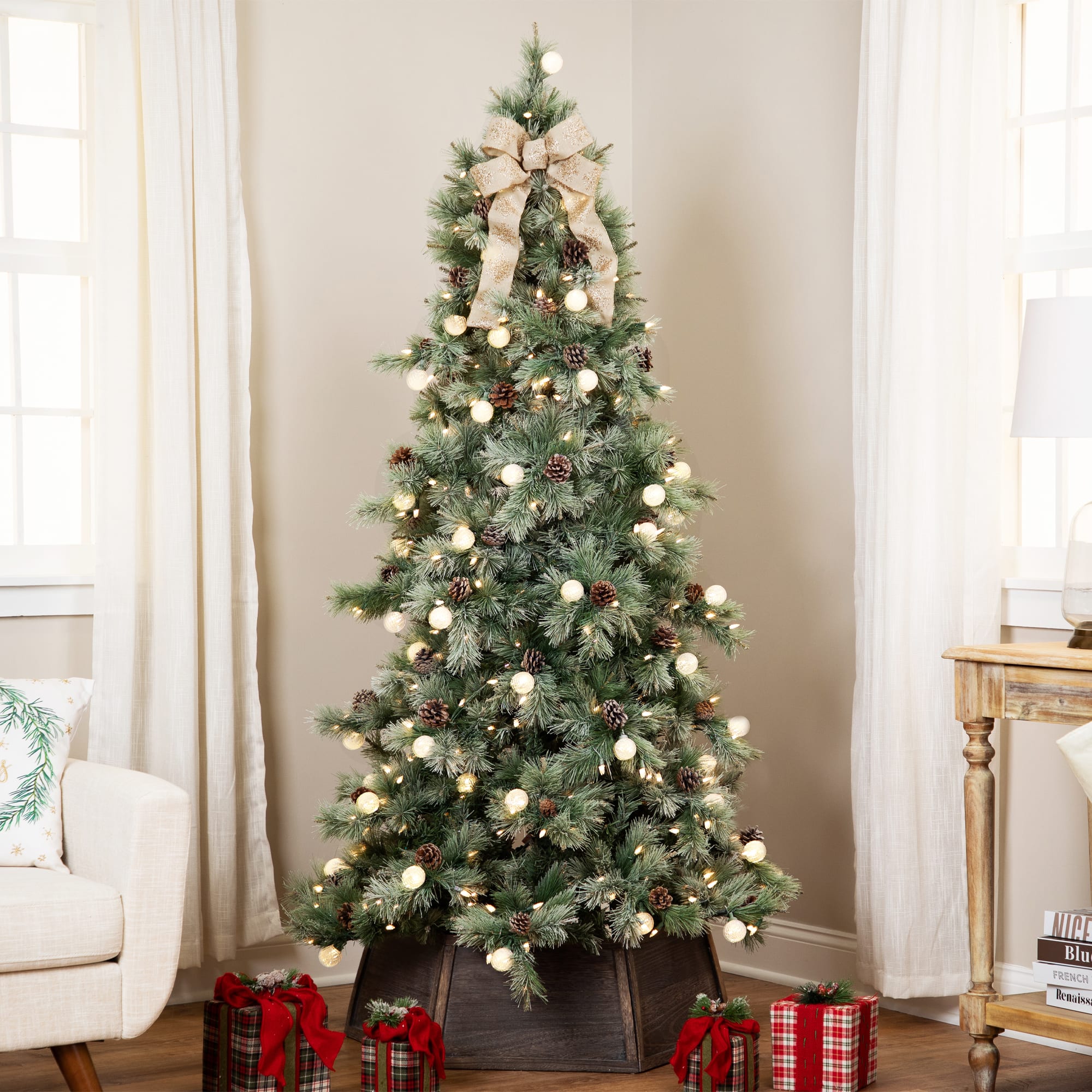 7.5ft. Pre-Lit Artificial Bottle Brush Christmas Tree, Warm White LED Lights