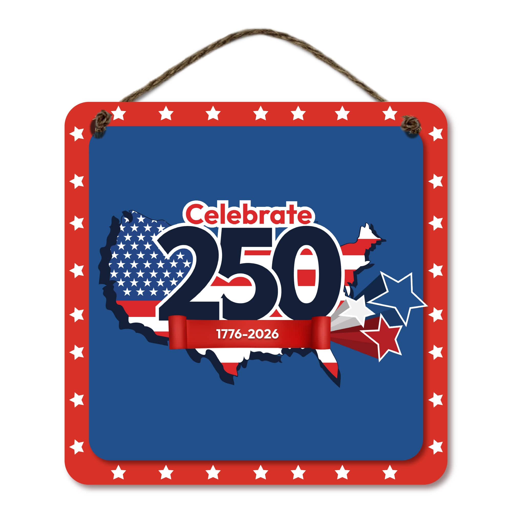 Courtside Market® Celebrate 250™ 12" x 12" Wounded Warrior Project® USA Overlay Hanging Wood Artboard with Twine