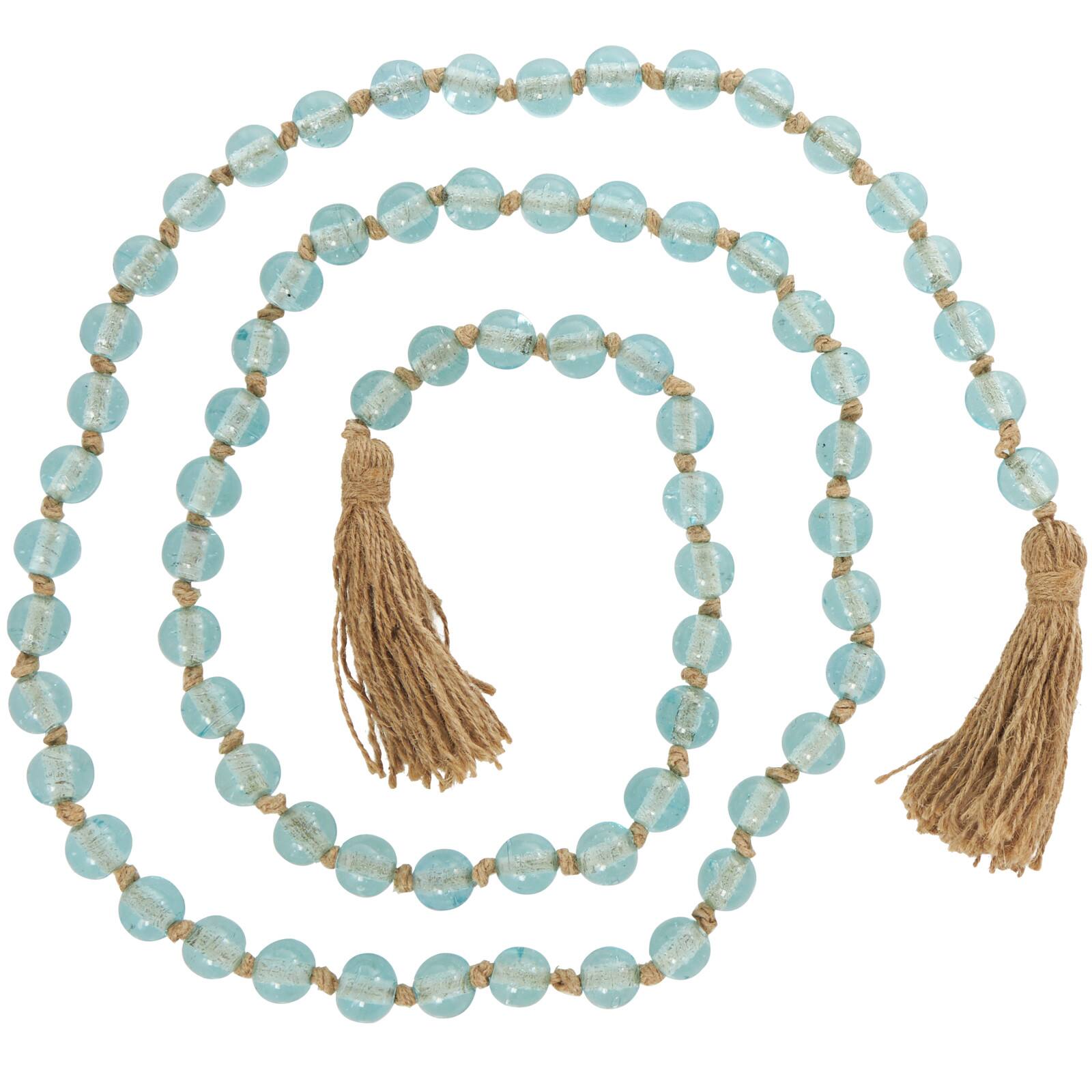 Ivory and Iris 87" Handmade Round Glass Beaded Garland with Jute Tassel