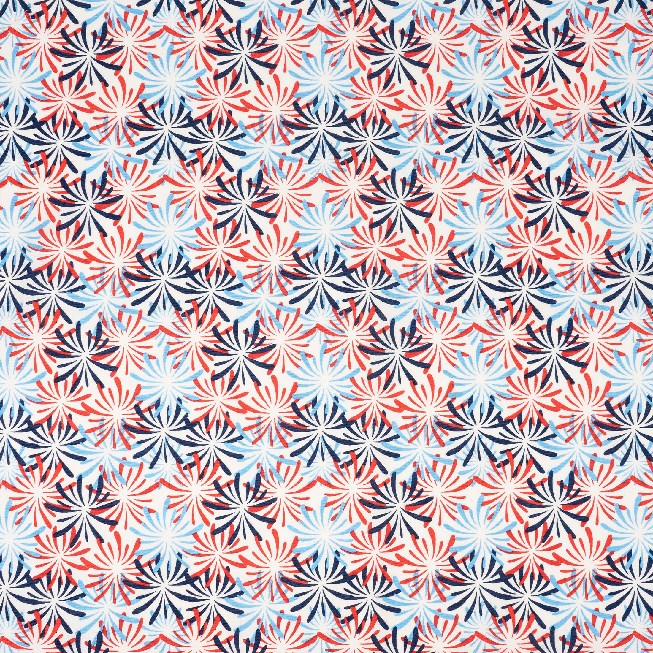 SINGER Red, White & Blue Fireworks on White Print Cotton Fabric