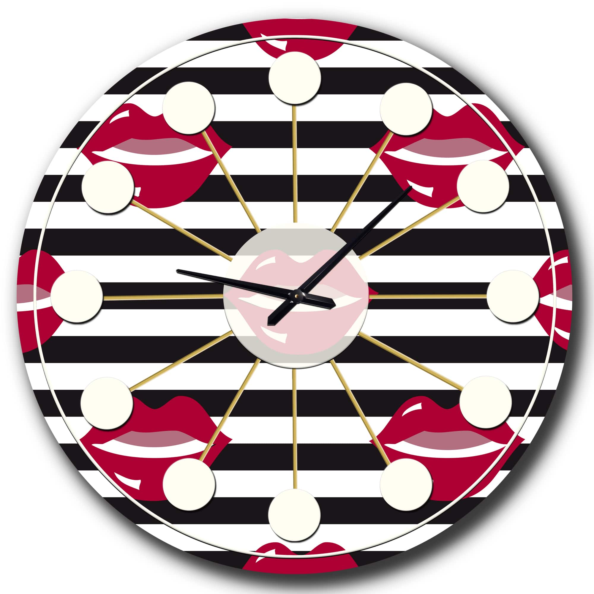 Designart 'Red Lips Fashion Pattern Mid-Century Modern Wall Clock