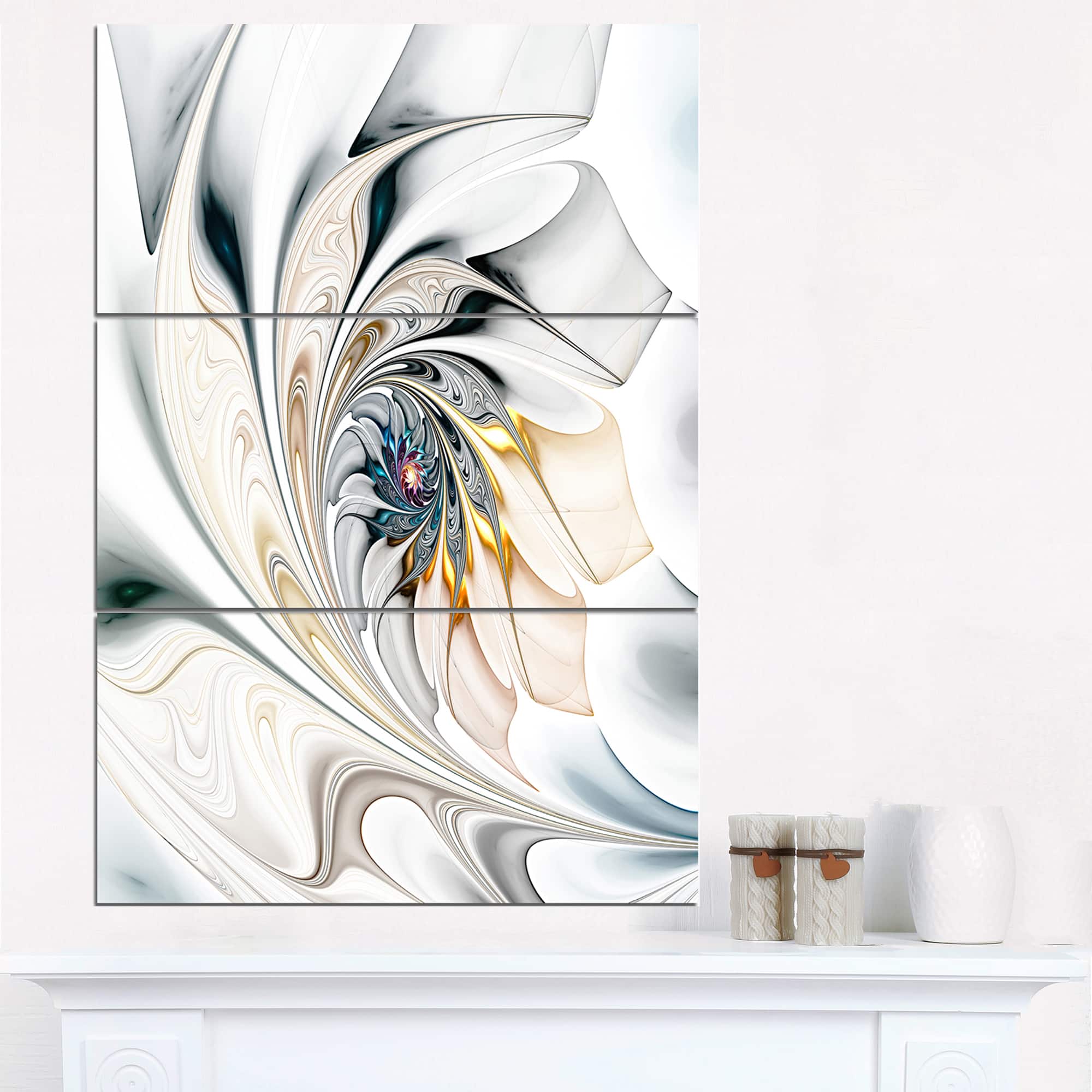 Designart - White Stained Glass Floral Art - Large Floral Wall Art Canvas