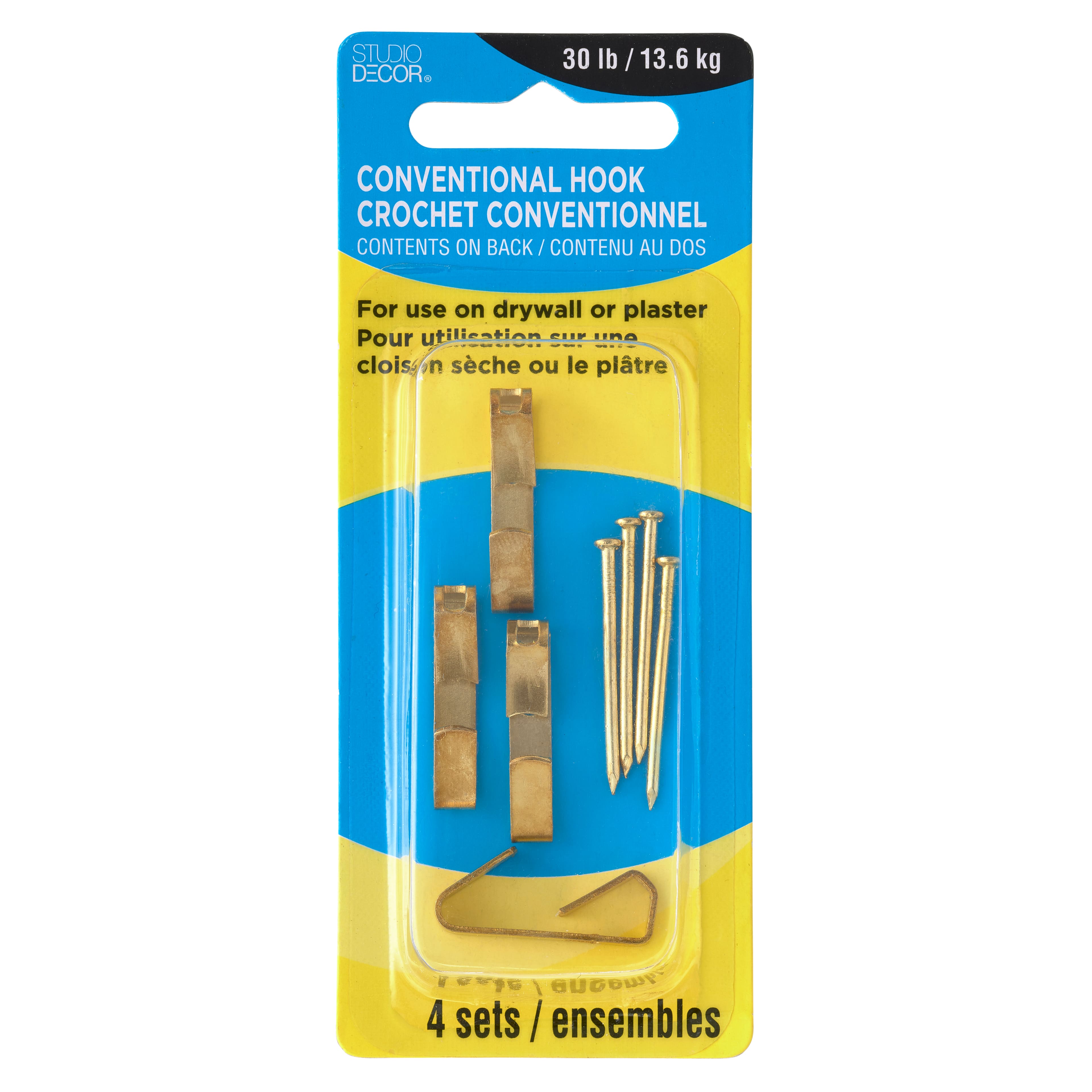 24 Packs: 4 ct. (96 total) 30lb. Conventional Hook with Nail by Studio Décor®