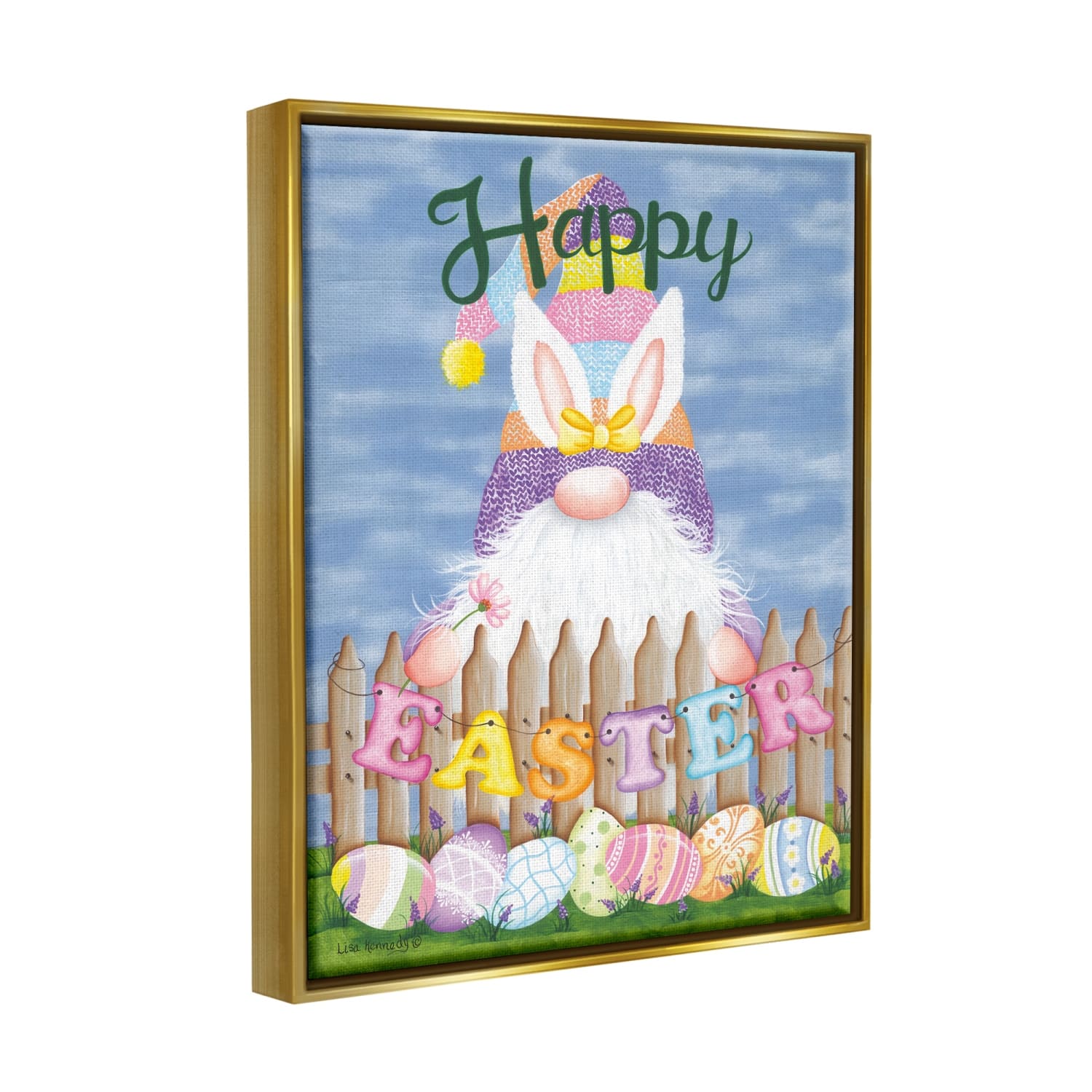 Stupell Industries Happy Easter Garden Gnome Eggs Floater Framed Art