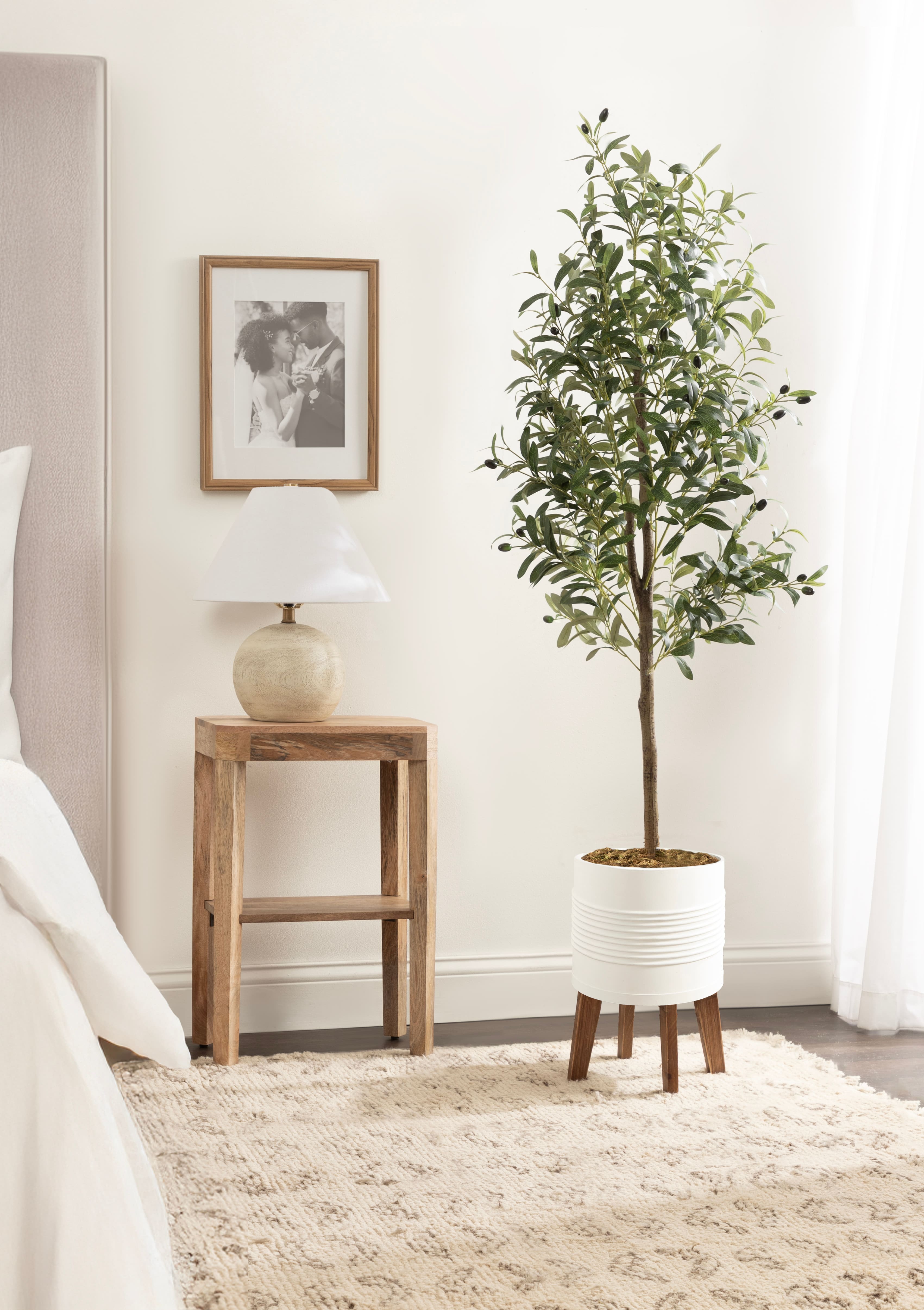 Kate and Laurel 5ft. Green Oliveira Faux Olive Tree in White Planter