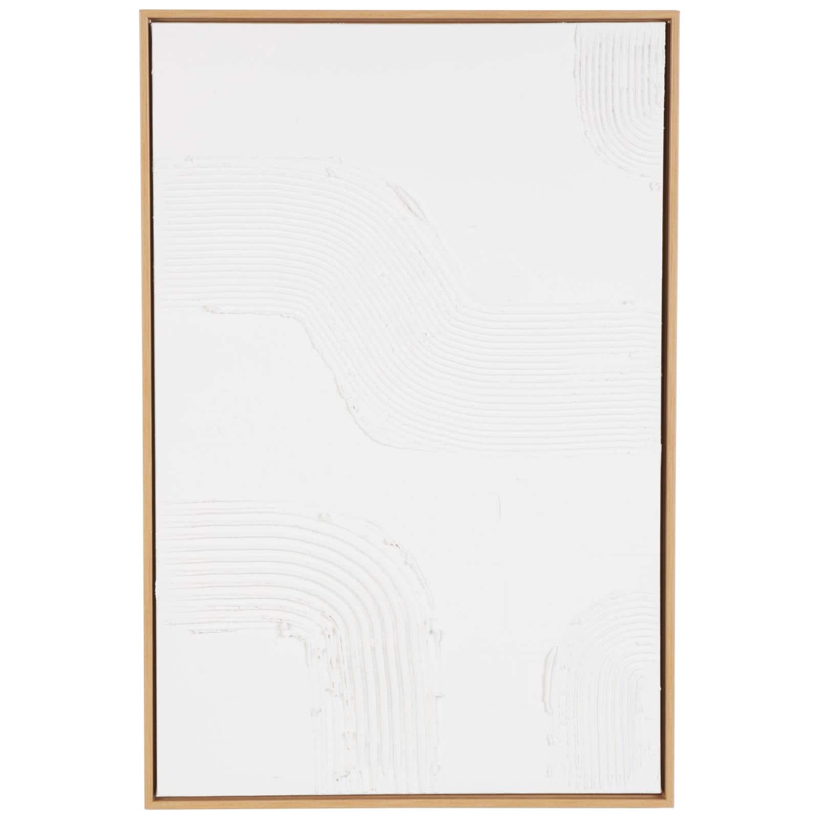 24" x 36" White Abstract Living Room Canvas Framed Wall Art with Brown Frame