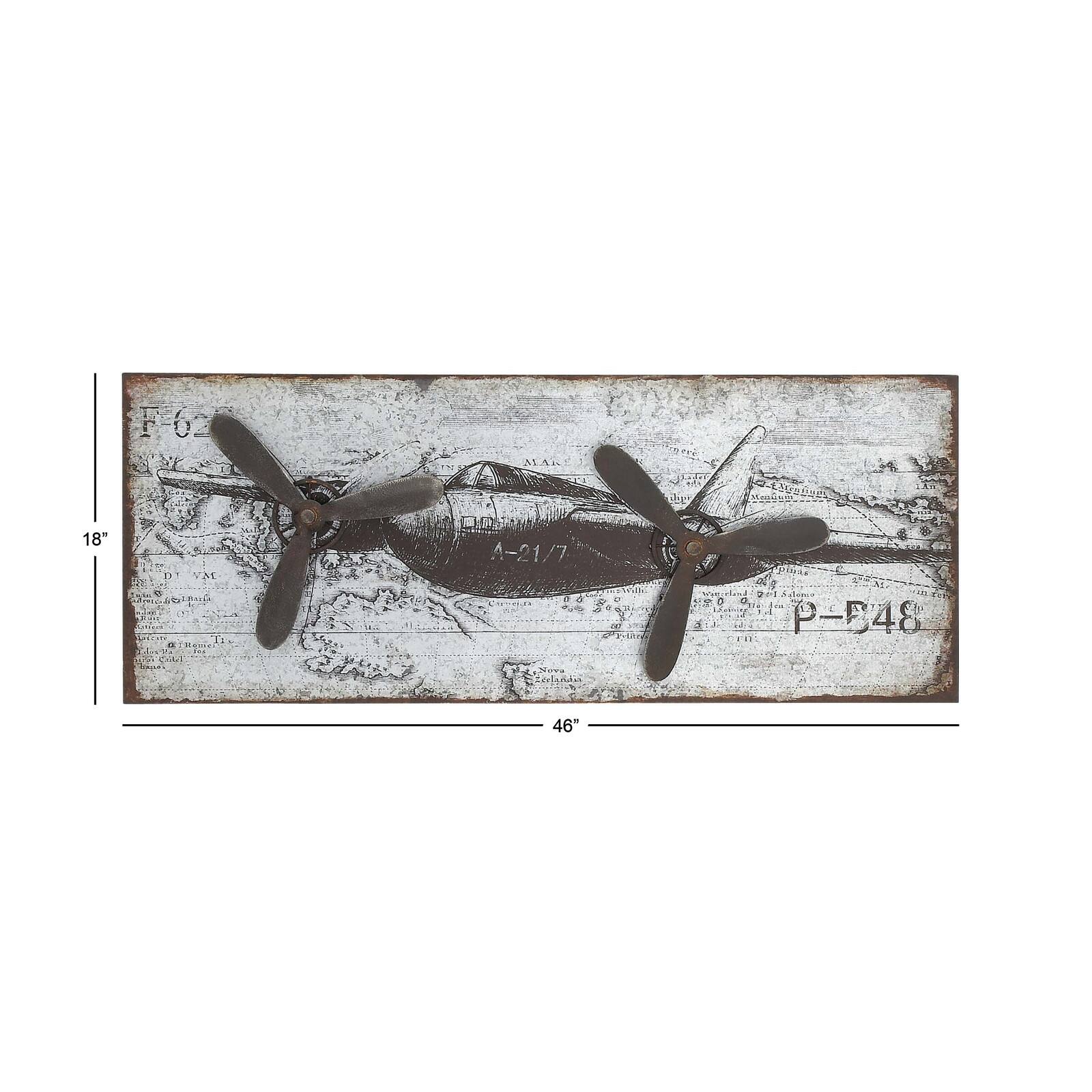 46" Silver Metal Airplane Industrial Wall Décor