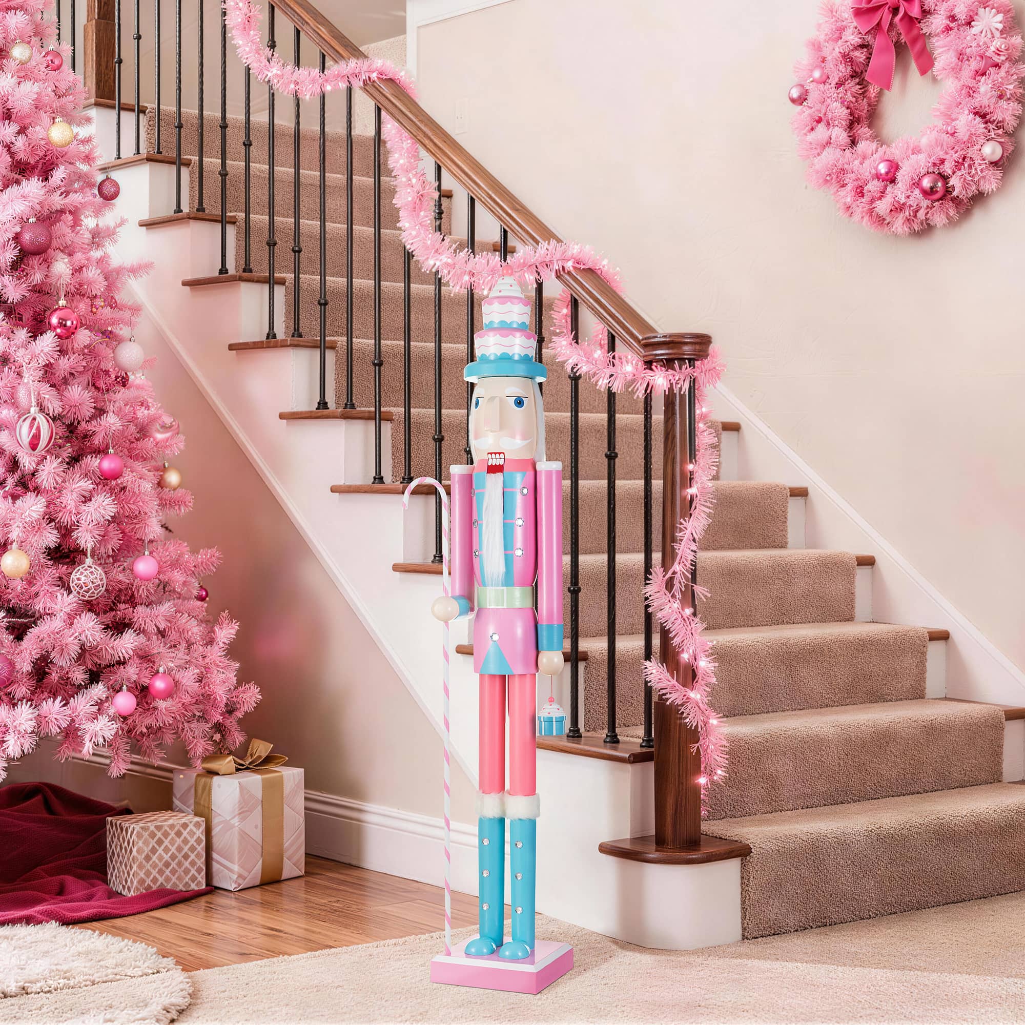 Glitzhome® 42" Wooden Christmas Pink Cupcake Nutcracker
