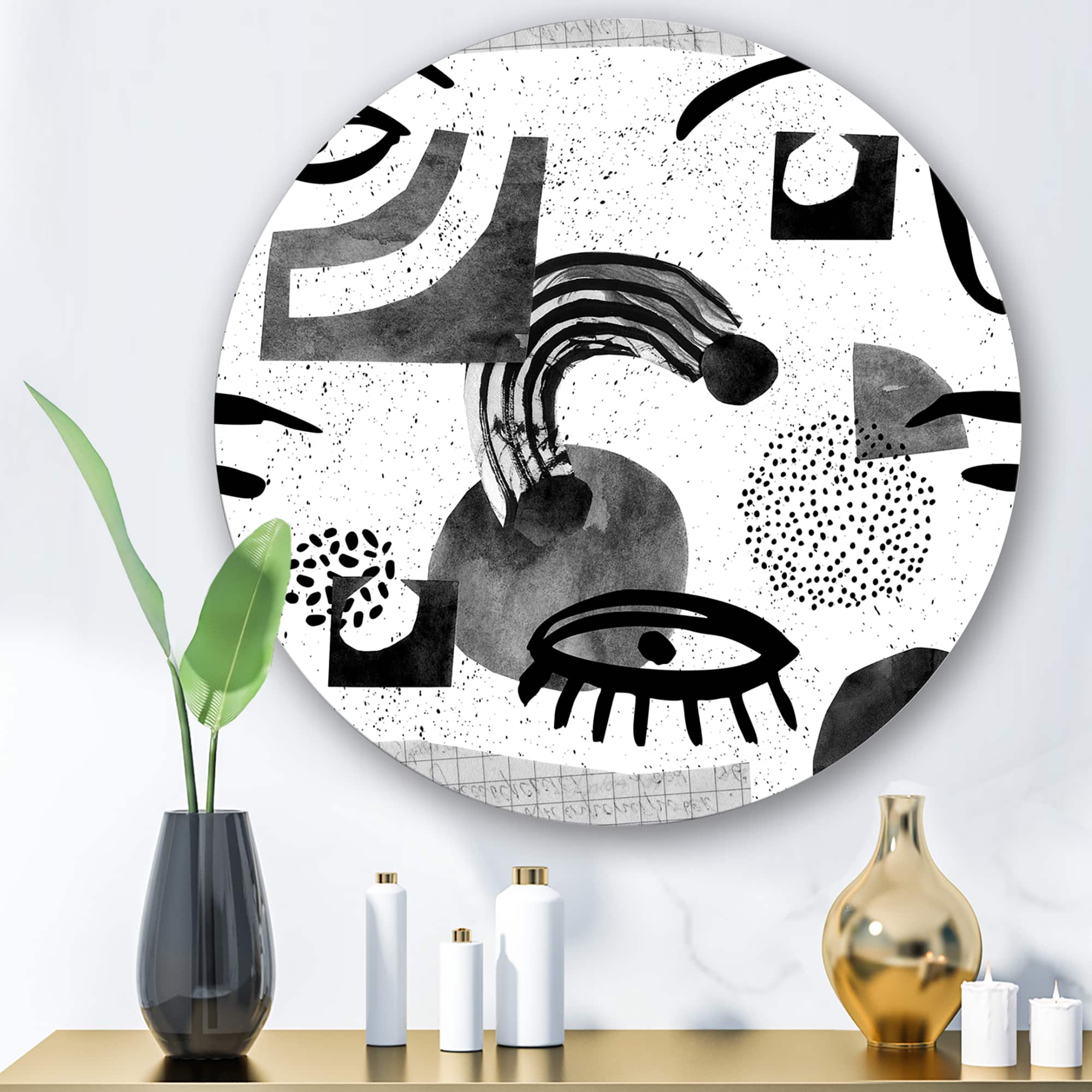 Designart - Collage of Eyes & Doodles In Contemporary Style II - Modern Metal Circle Wall Art
