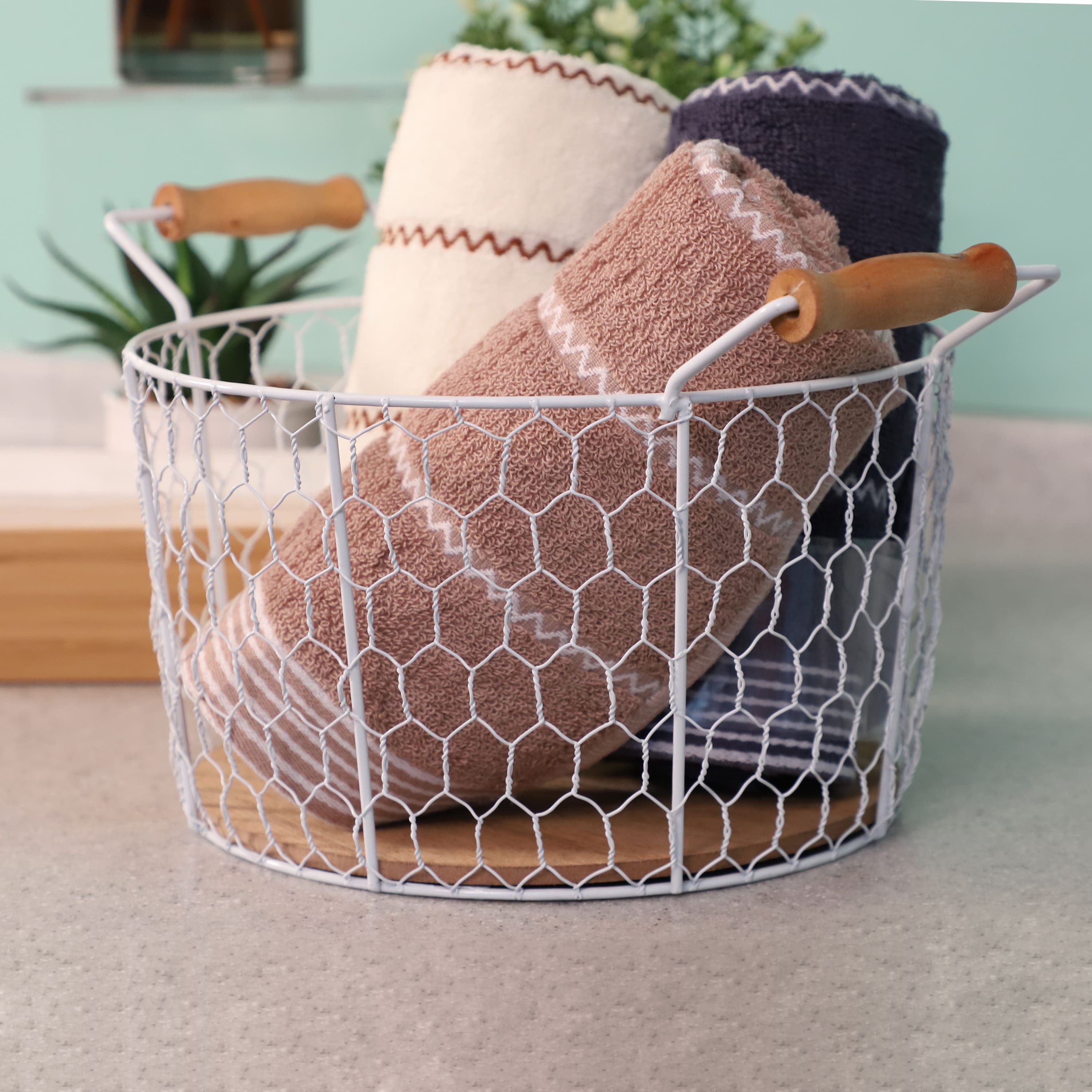 6 Pack: 12" Chicken Wire Basket with Wood Look Base
