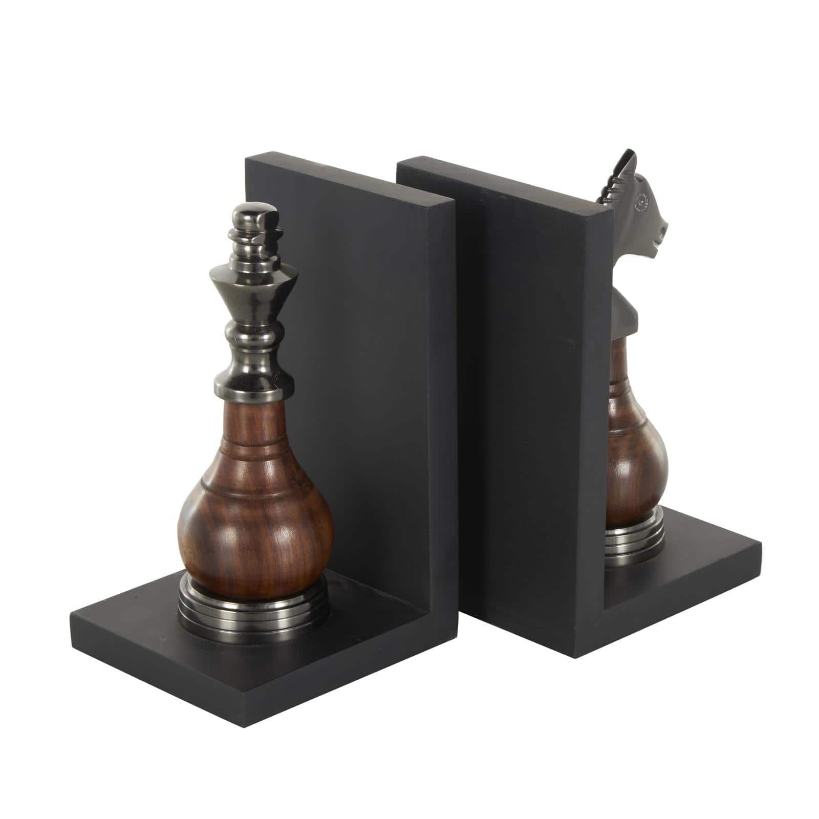 Decorative Dark Brown & Silver Chess Bookend Set