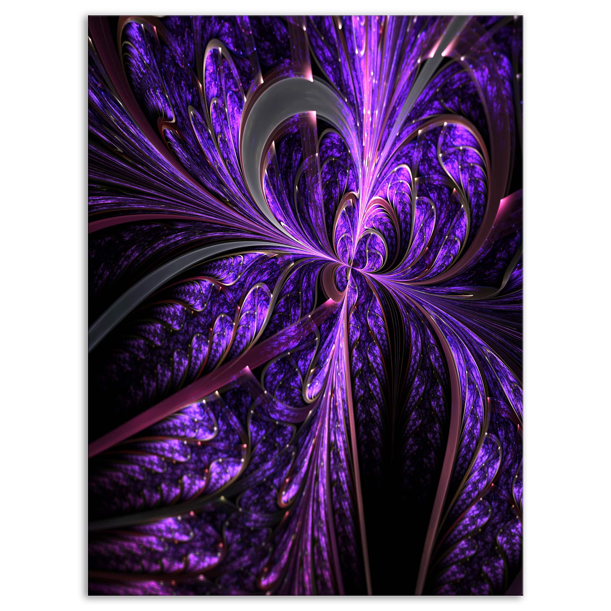 Designart - Embossed Dark Purple Floral Shapes - Large Floral Wall Art Canvas