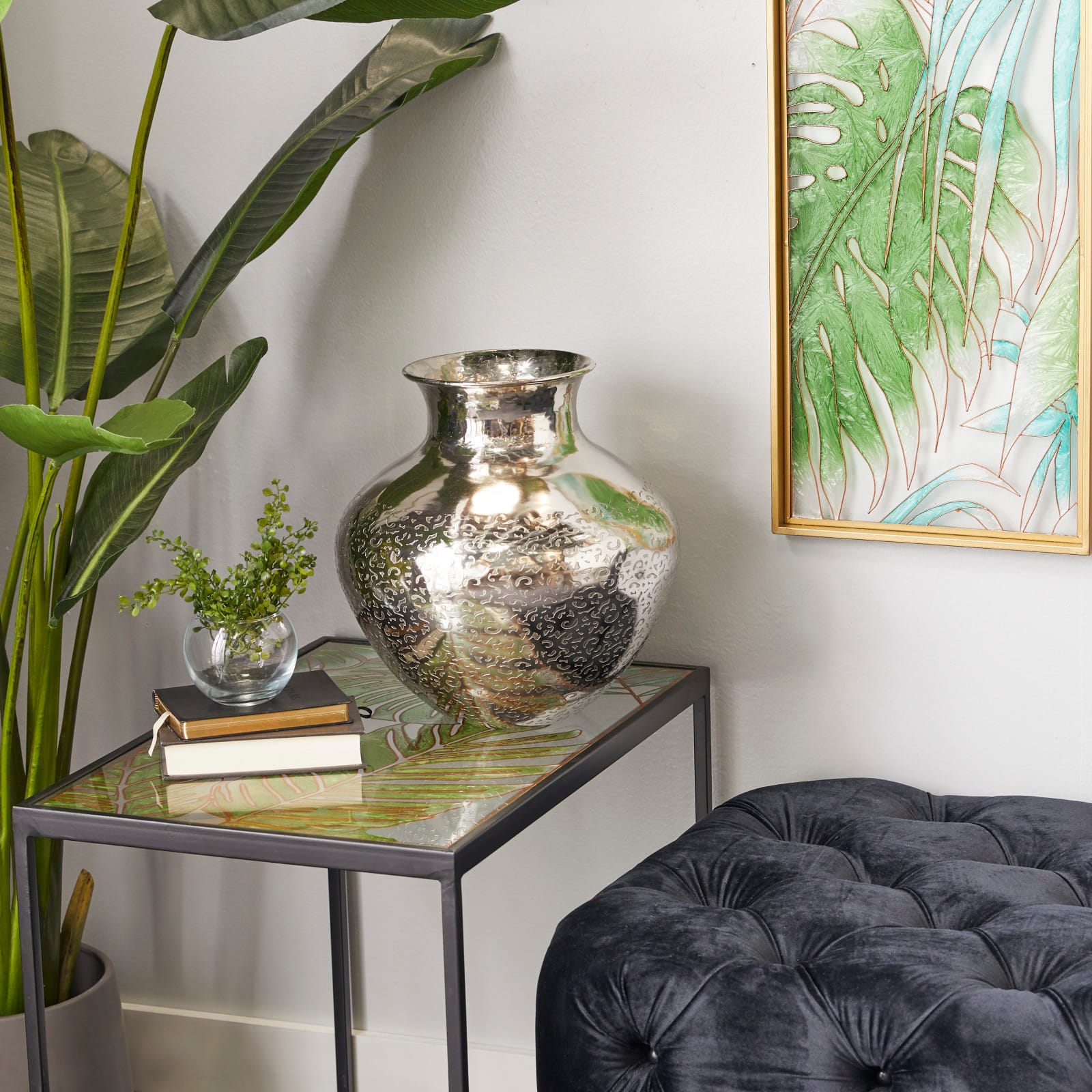 13" Silver Aluminum Contemporary Round Vase