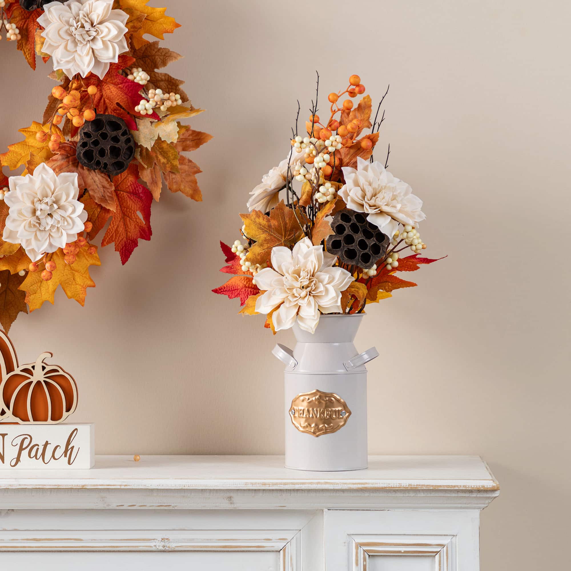 Glitzhome® 22" Fall Dahlia, Lotus Pod and Berry Centerpiece