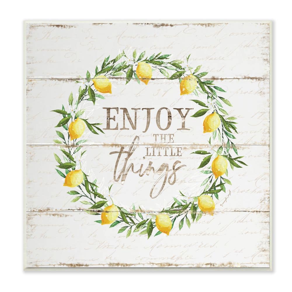 Stupell Industries Distressed Enjoy the Little Things Phrase Lemon Wreath Wood Wall Plaque