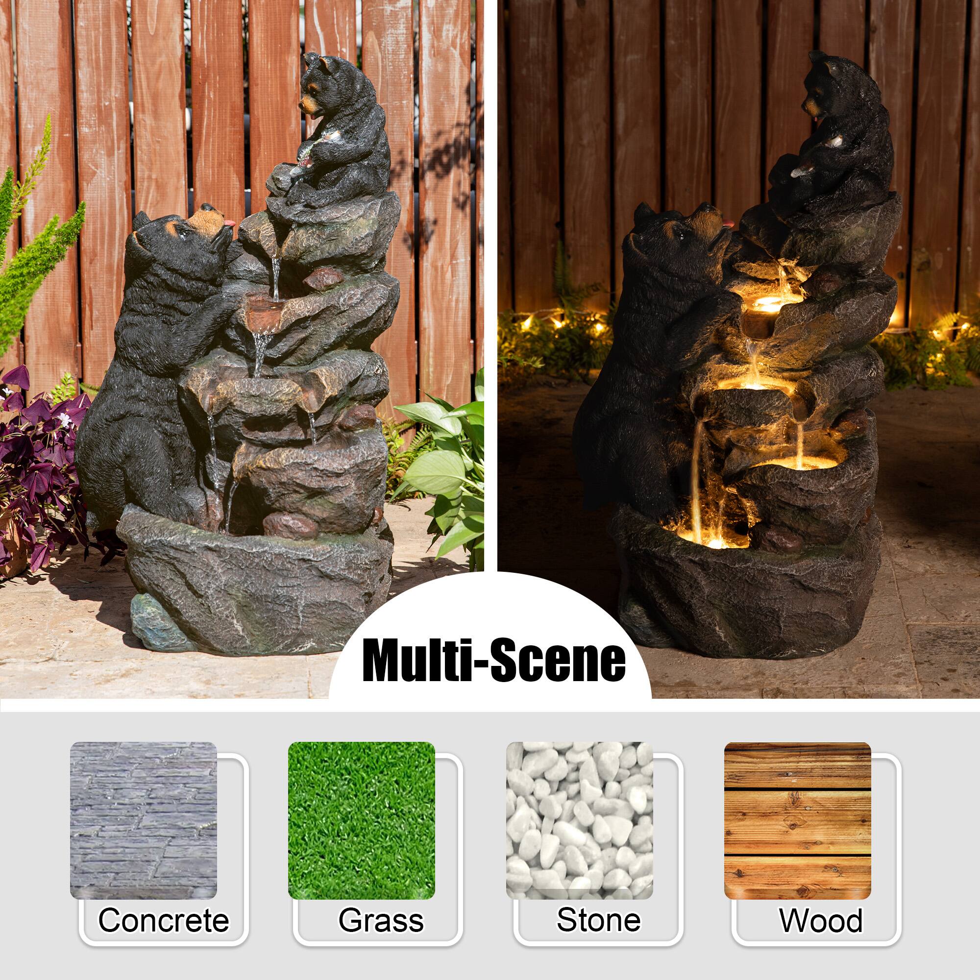 Glitzhome® 30.5" LED 4-Tier Mom & Baby Bear Outdoor Fountain