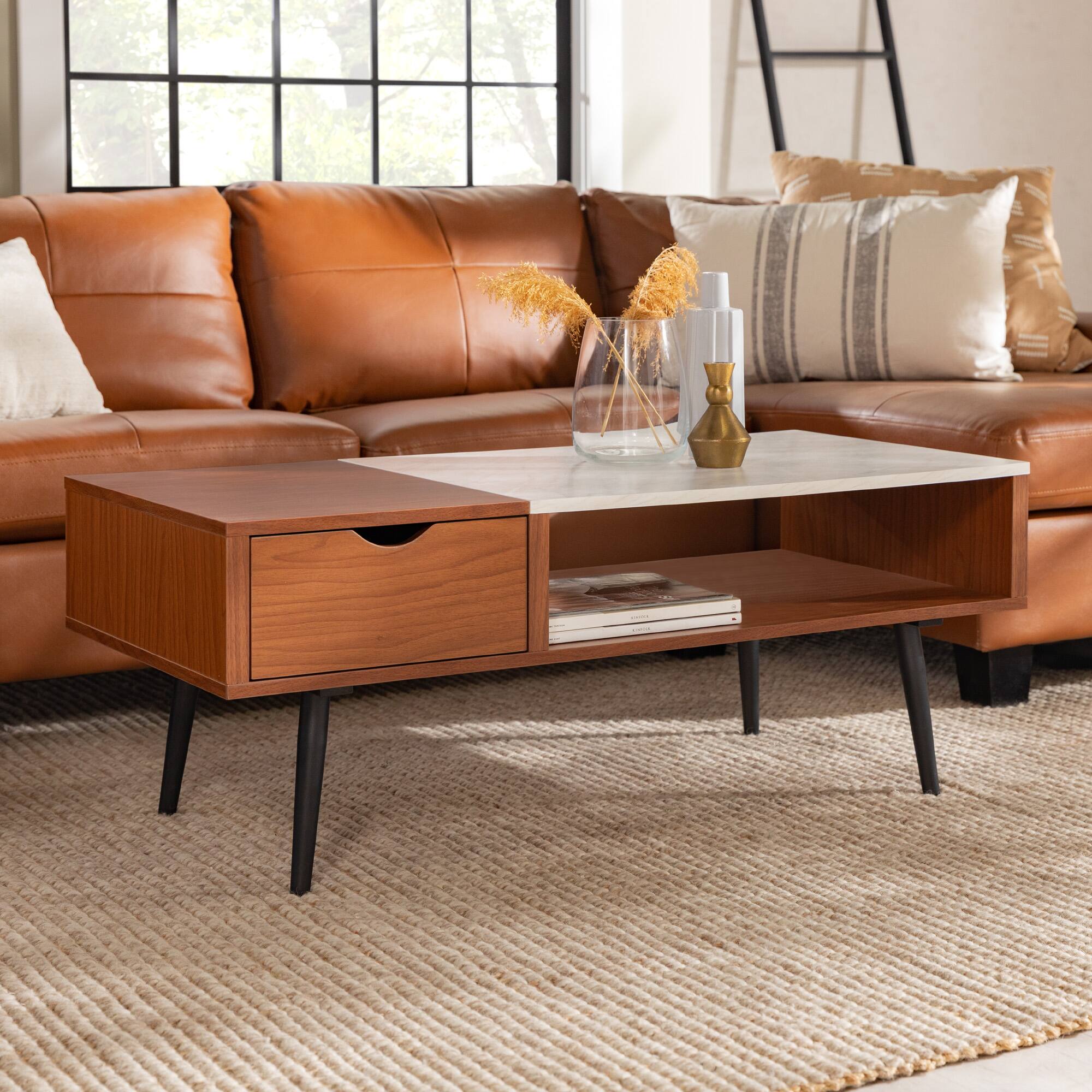 Acorn Mid Century Modern Faux Marble Coffee Table