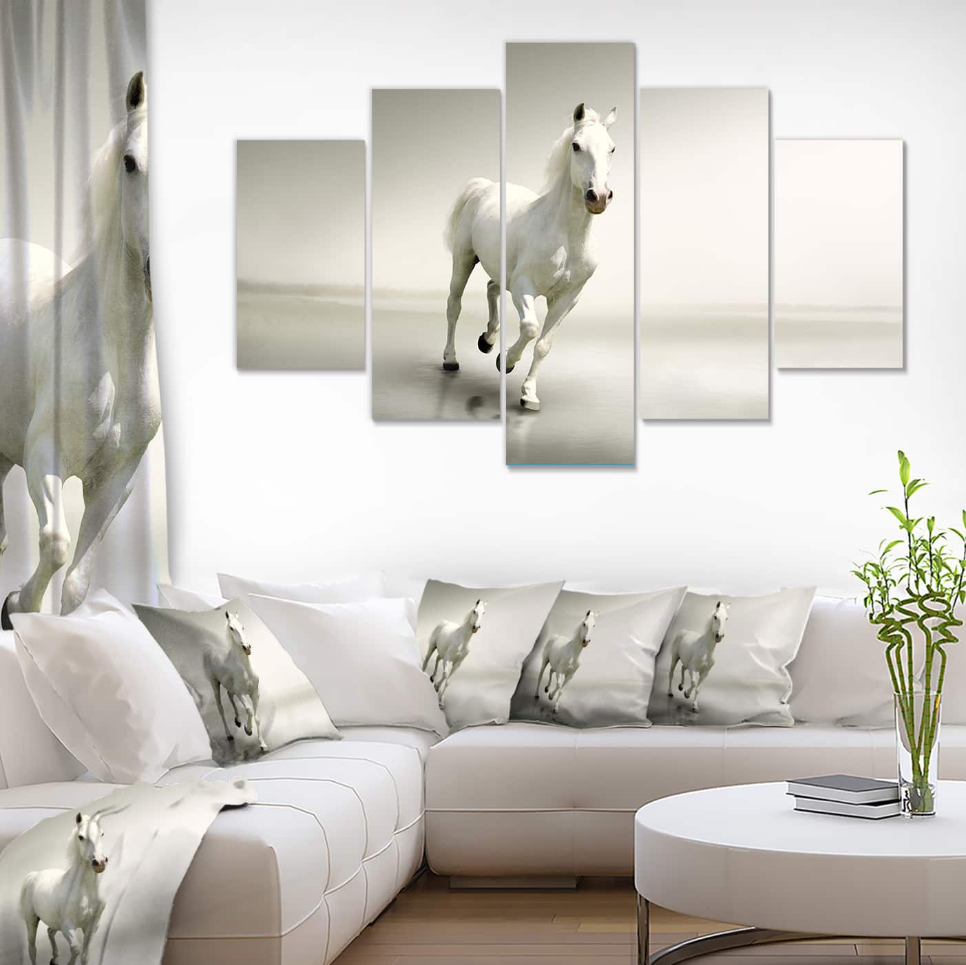 Designart - Beautiful White Horse Running - Animal Canvas Art Print