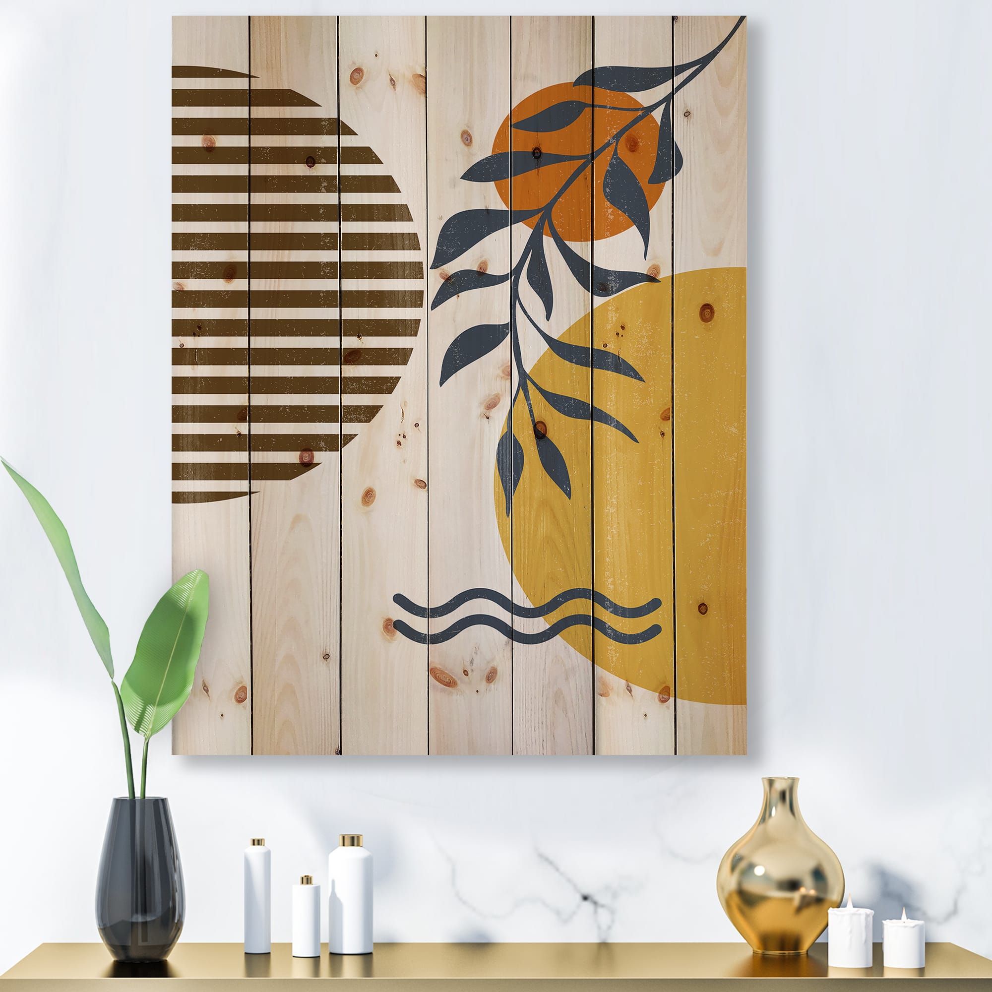 Designart - Botanical Minimalist Leaf With Abstract Shapes I