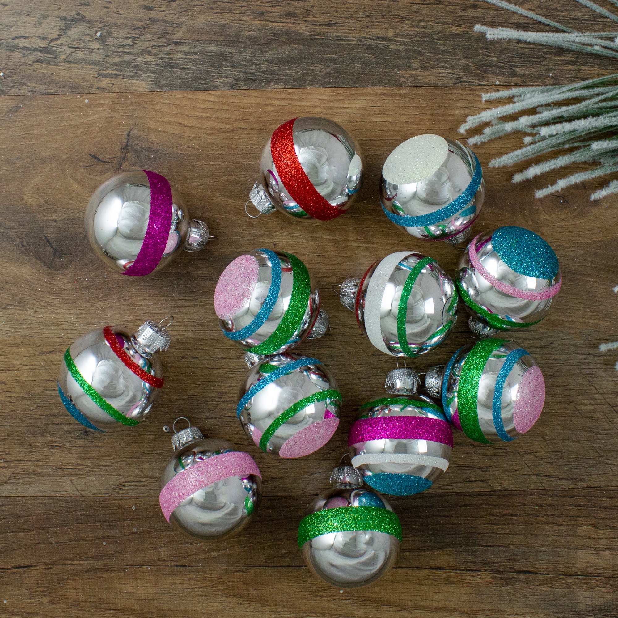 12ct. 2.25" 2-Finish Silver & Pink Glass Ball Ornaments