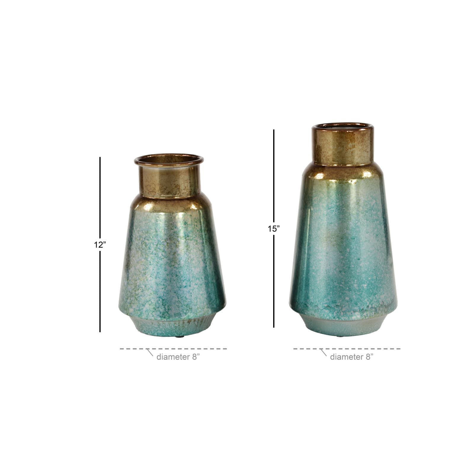 Set of 2 Turquoise Metal Rustic Vase, 15", 12"