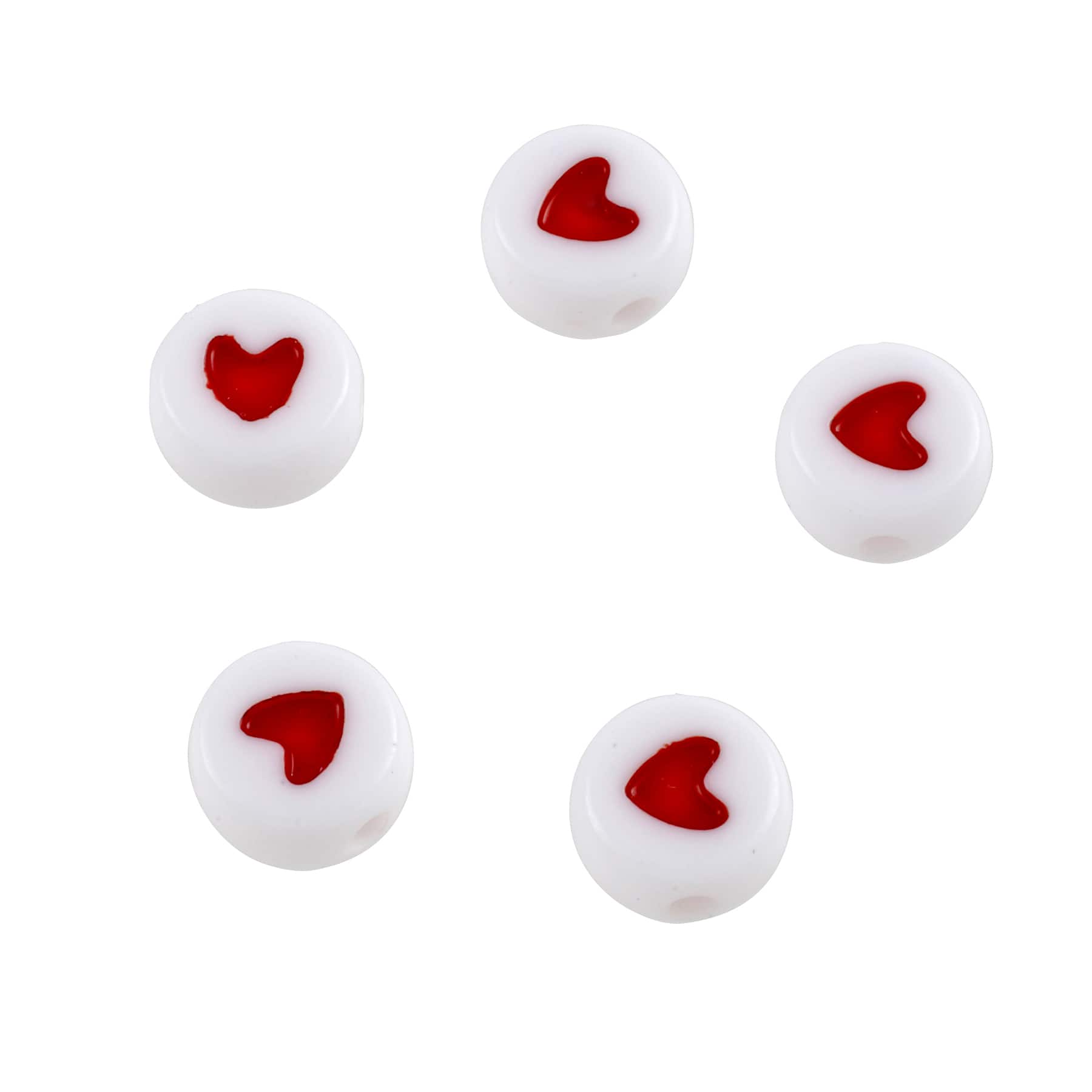 White & Red Heart Acrylic Circle Craft Beads, 7mm by Bead Landing™
