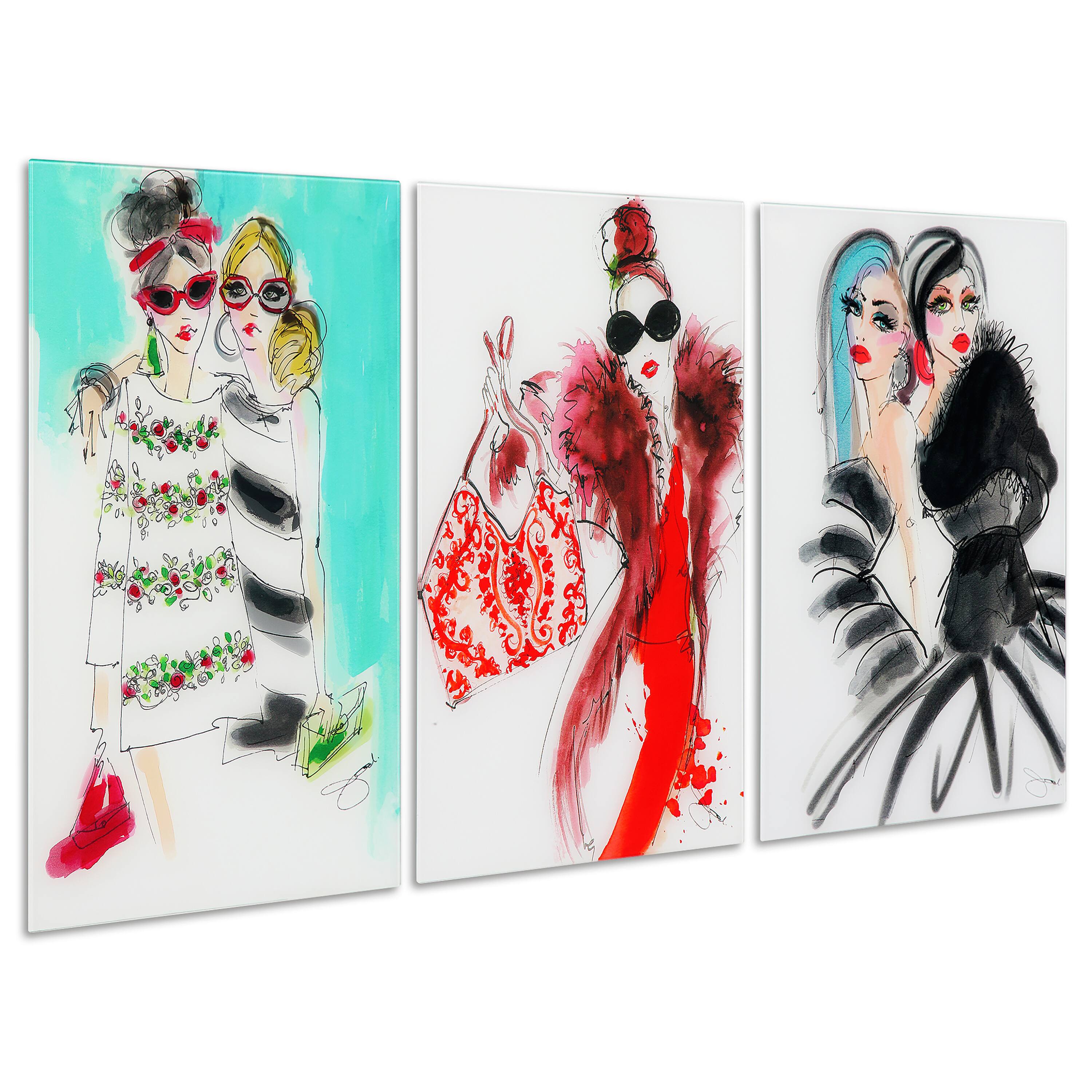Empire Art Direct 16" x 24" Fashion Show 3 Piece Frameless Printed Tempered Glass Wall Art Set