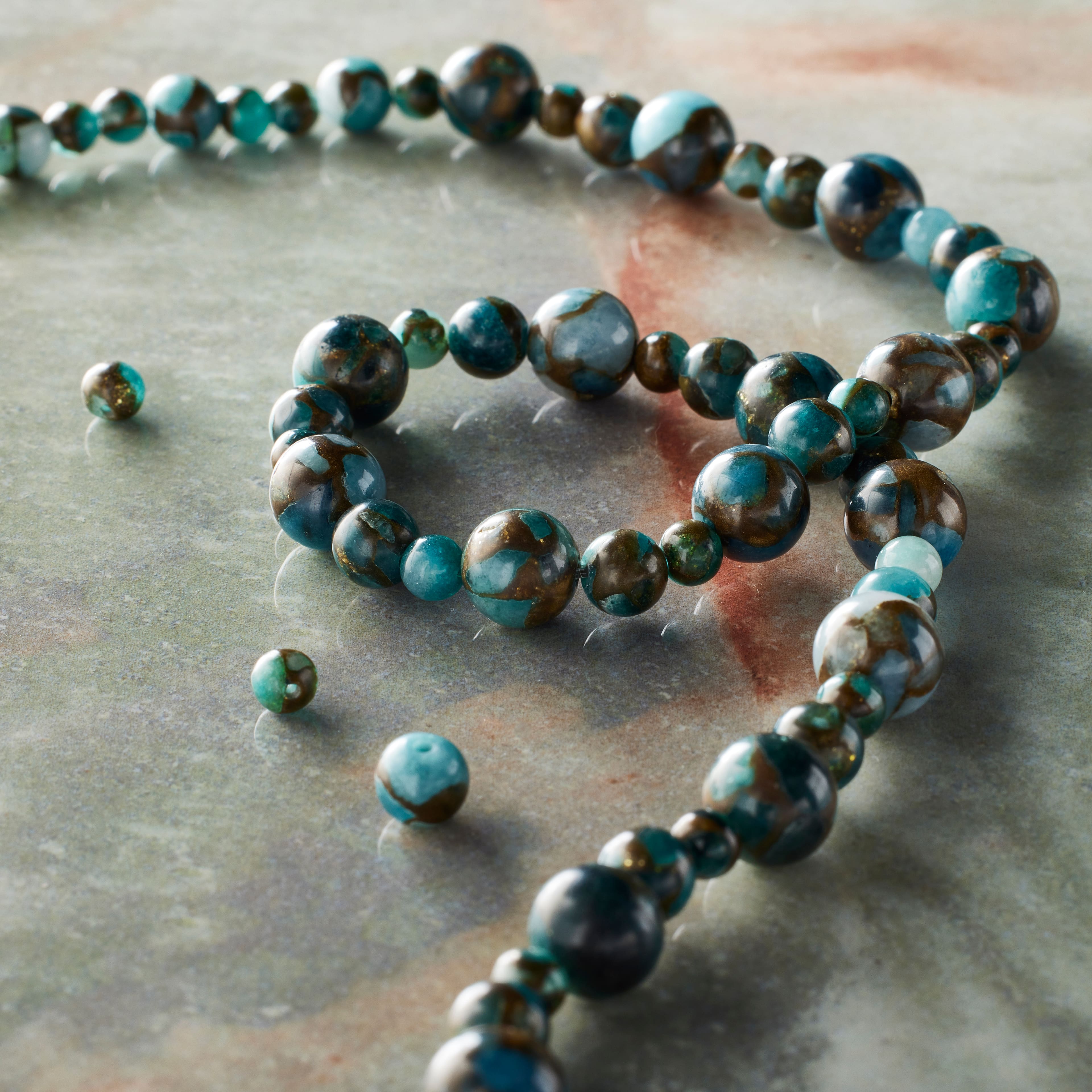 6 Pack: Blue Reconstituted Impression Jasper Round Bead Mix by Bead Landing™