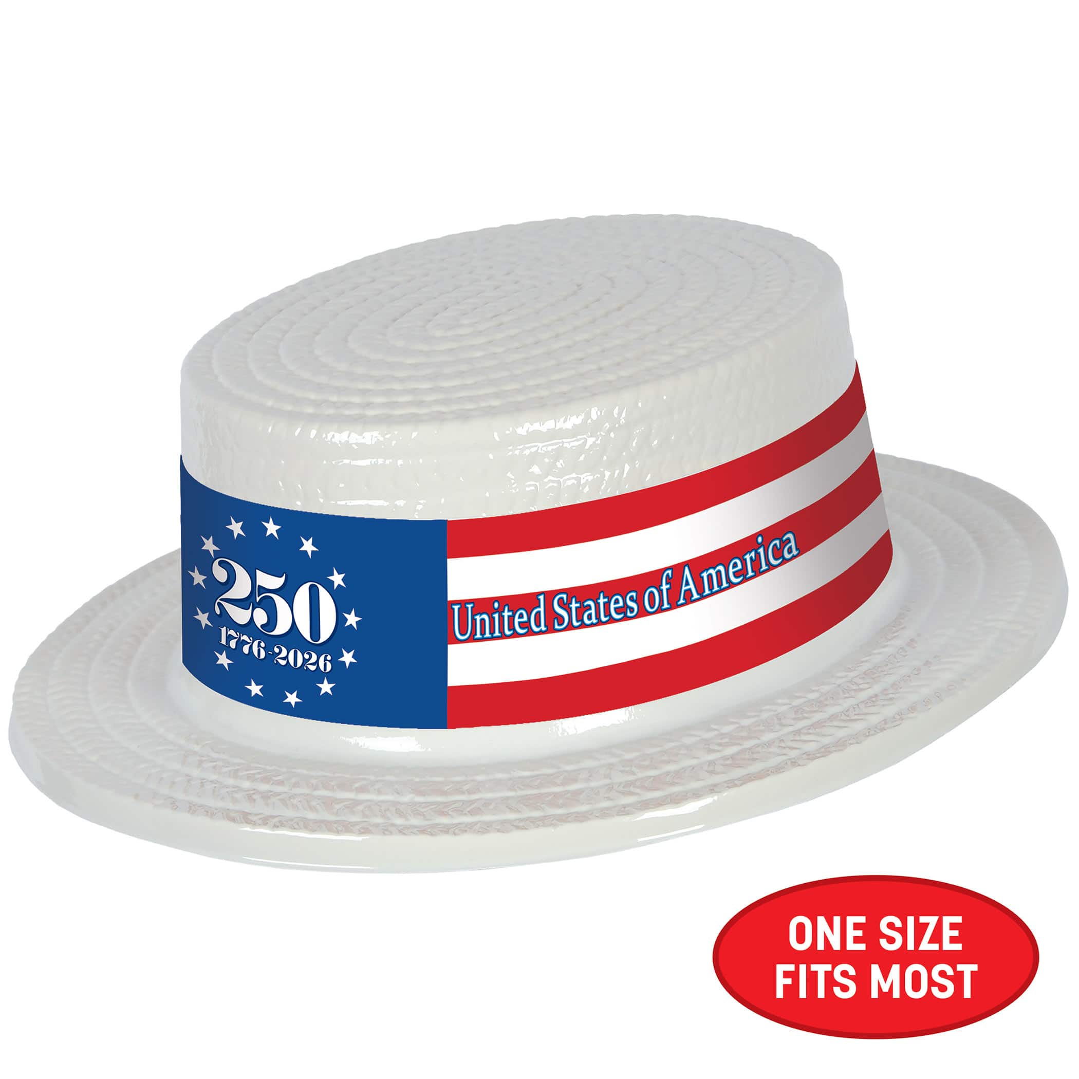Beistle White Plastic Skimmers with Semiquin Band Hats, 3ct.