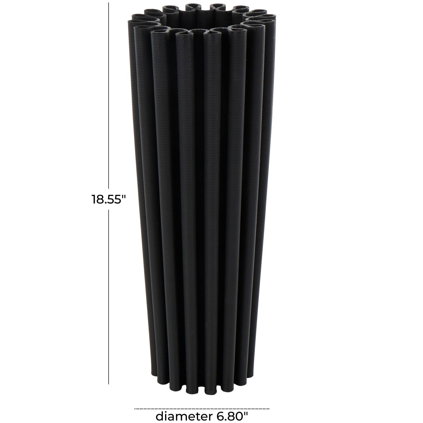 Black Abstract Dimensional Ribbed Ceramic Vase