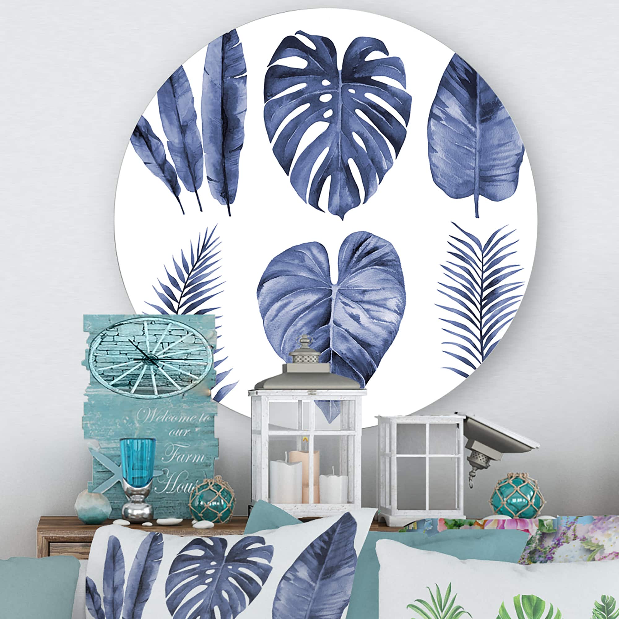 Designart - Tropical Blue Watercolour Leaves I