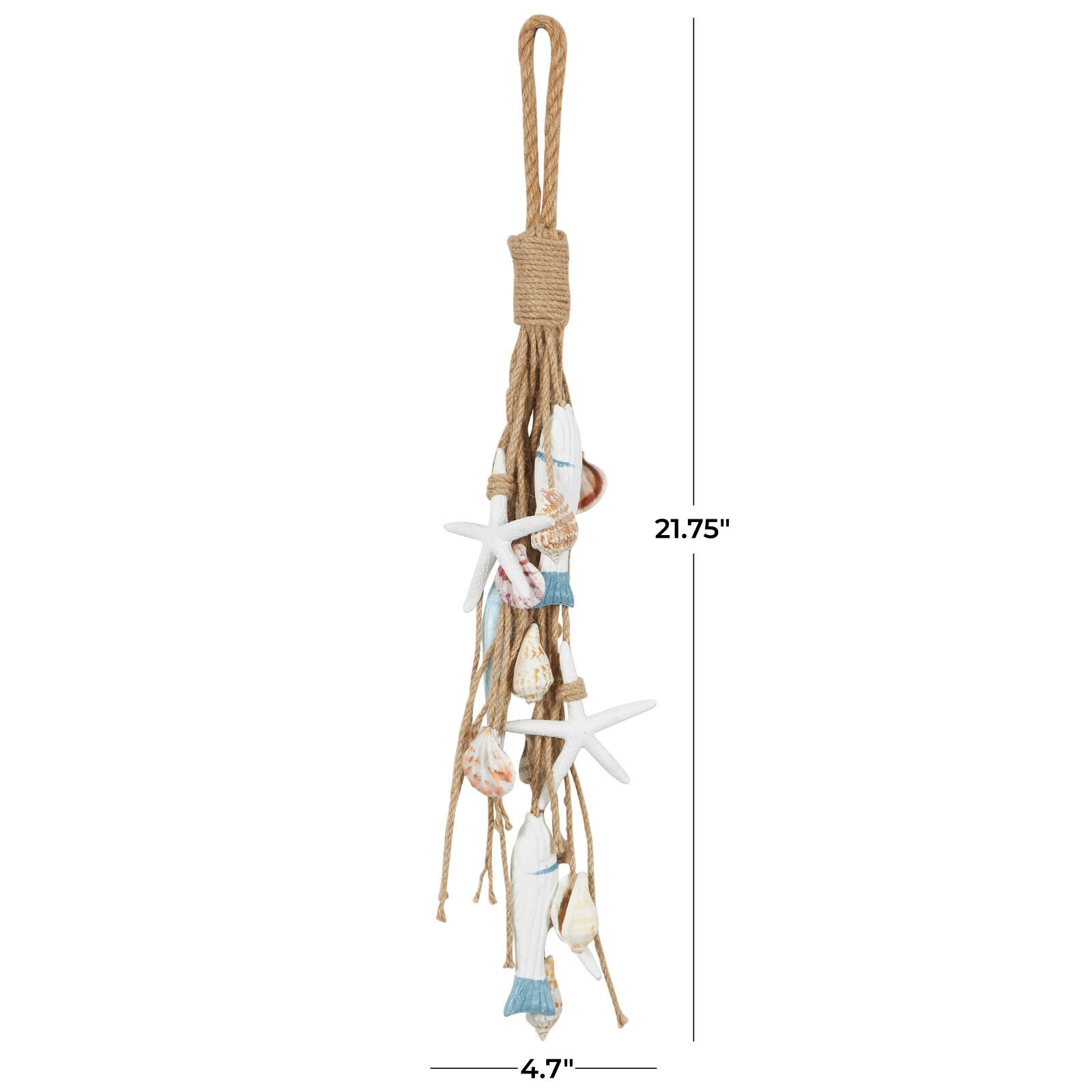 Brown Jute Rope Fish Layered Hanging Home Wall Décor with Cream Shell and Starfish Accents