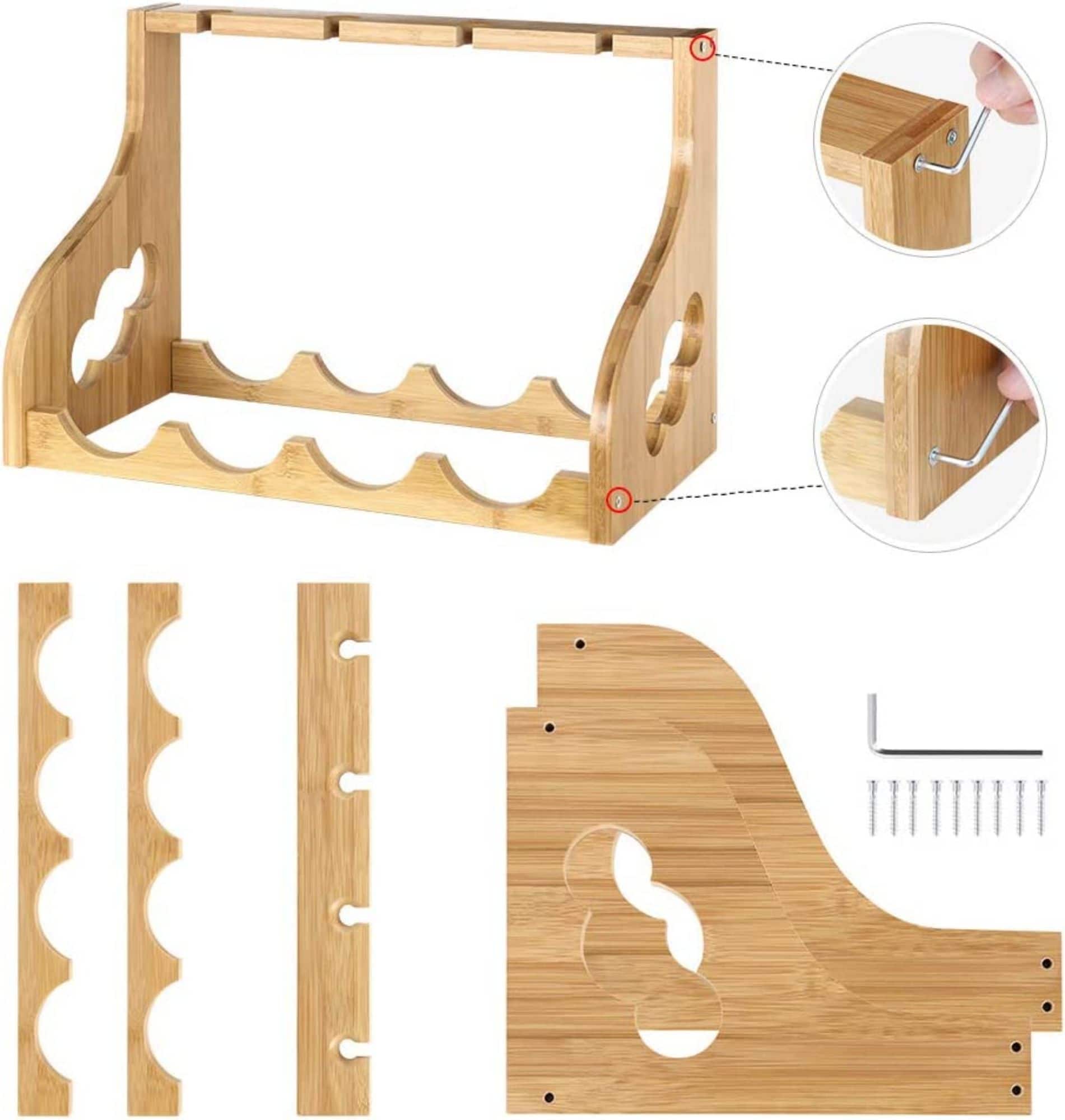 Light Brown Wall-Mounted Wood Wine Rack