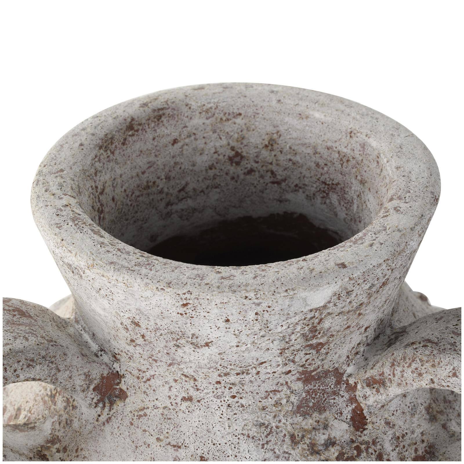 10" Cream Antique-Style Textured Ceramic Vase with Arched Handles